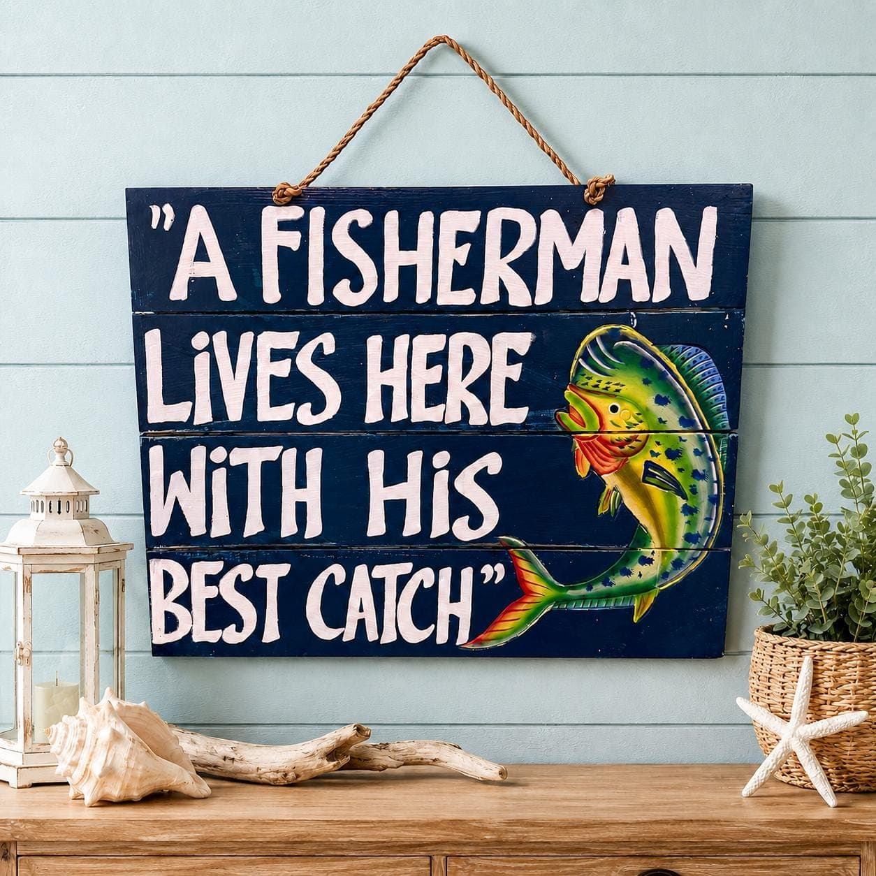Fishing Signs Wall Art Funny, Mahi - Fisherman Wall Sign Decor for Beach House, Best Catch Gift for Husband, Man Cave, - Thumbnail 3