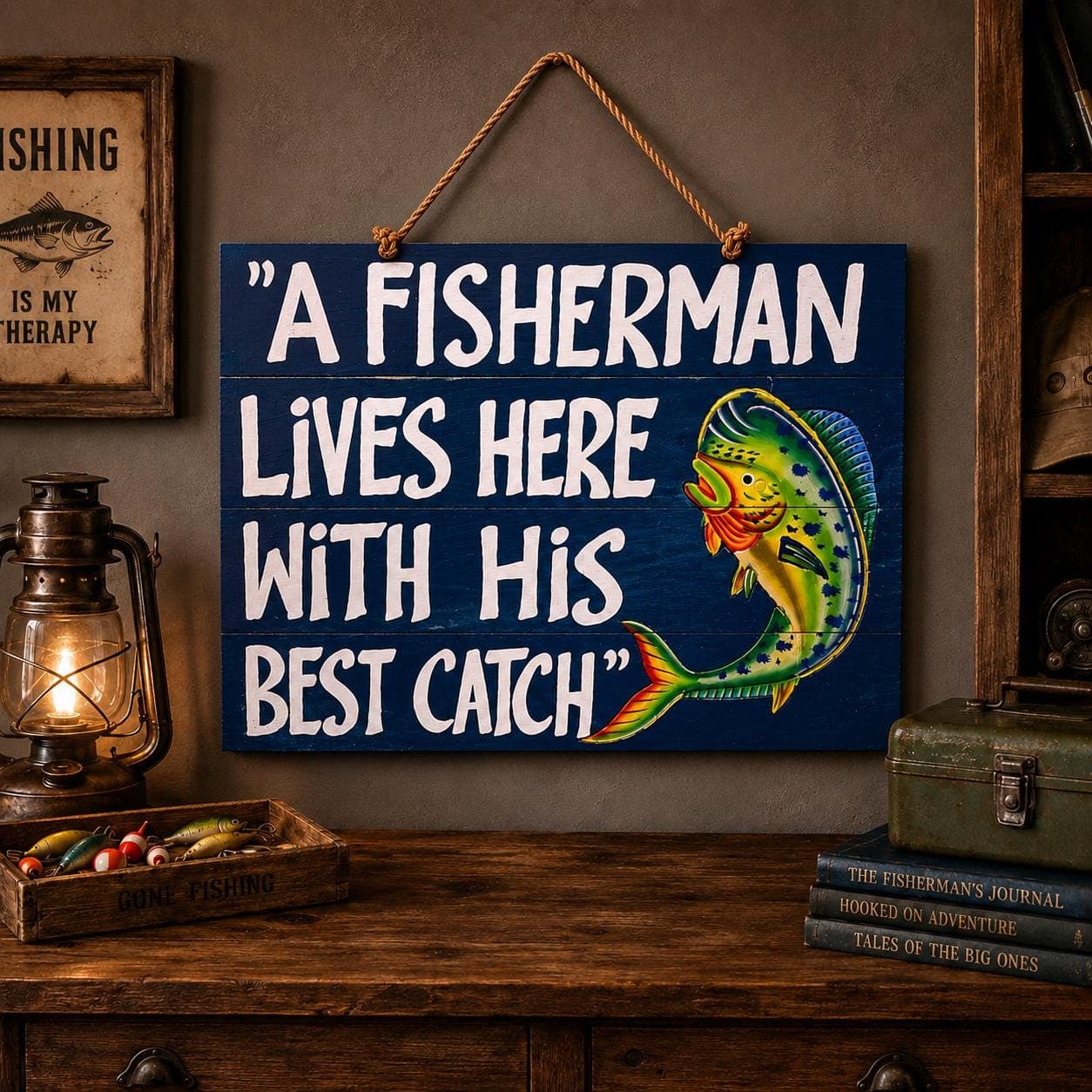 Fishing Signs Wall Art Funny, Mahi - Fisherman Wall Sign Decor for Beach House, Best Catch Gift for Husband, Man Cave, - Thumbnail 4