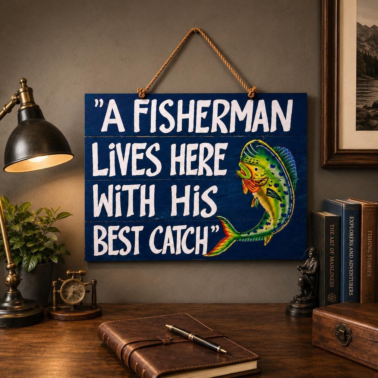 Fishing Signs Wall Art Funny, Mahi - Fisherman Wall Sign Decor for Beach House, Best Catch Gift for Husband, Man Cave, - Thumbnail 6