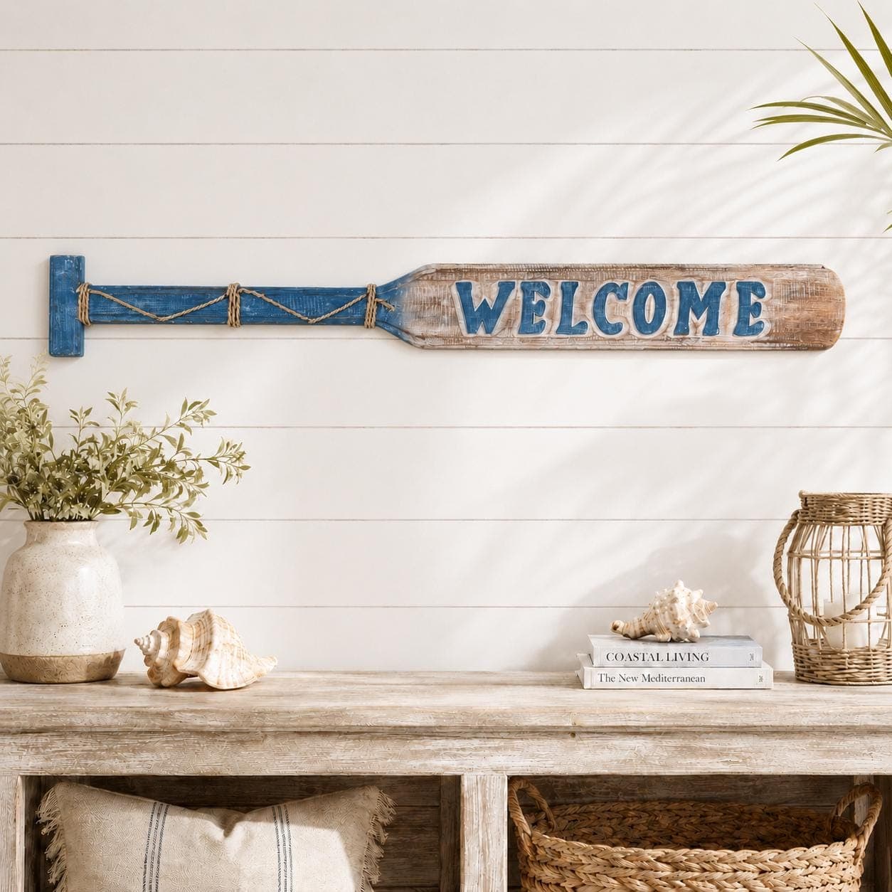 Hand Carved Wooden Oar Wall Decor, "Beach House" "Lake House" "Welcome" Sign, Coastal Nautical Paddle Wall Hanging, Rustic Decor - Thumbnail 4