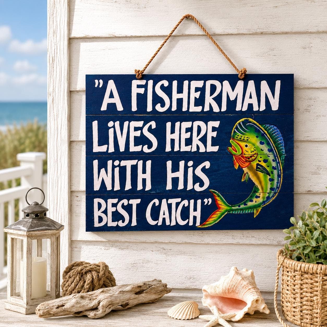 Fishing Signs Wall Art Funny, Mahi - Fisherman Wall Sign Decor for Beach House, Best Catch Gift for Husband, Man Cave, - Thumbnail 5