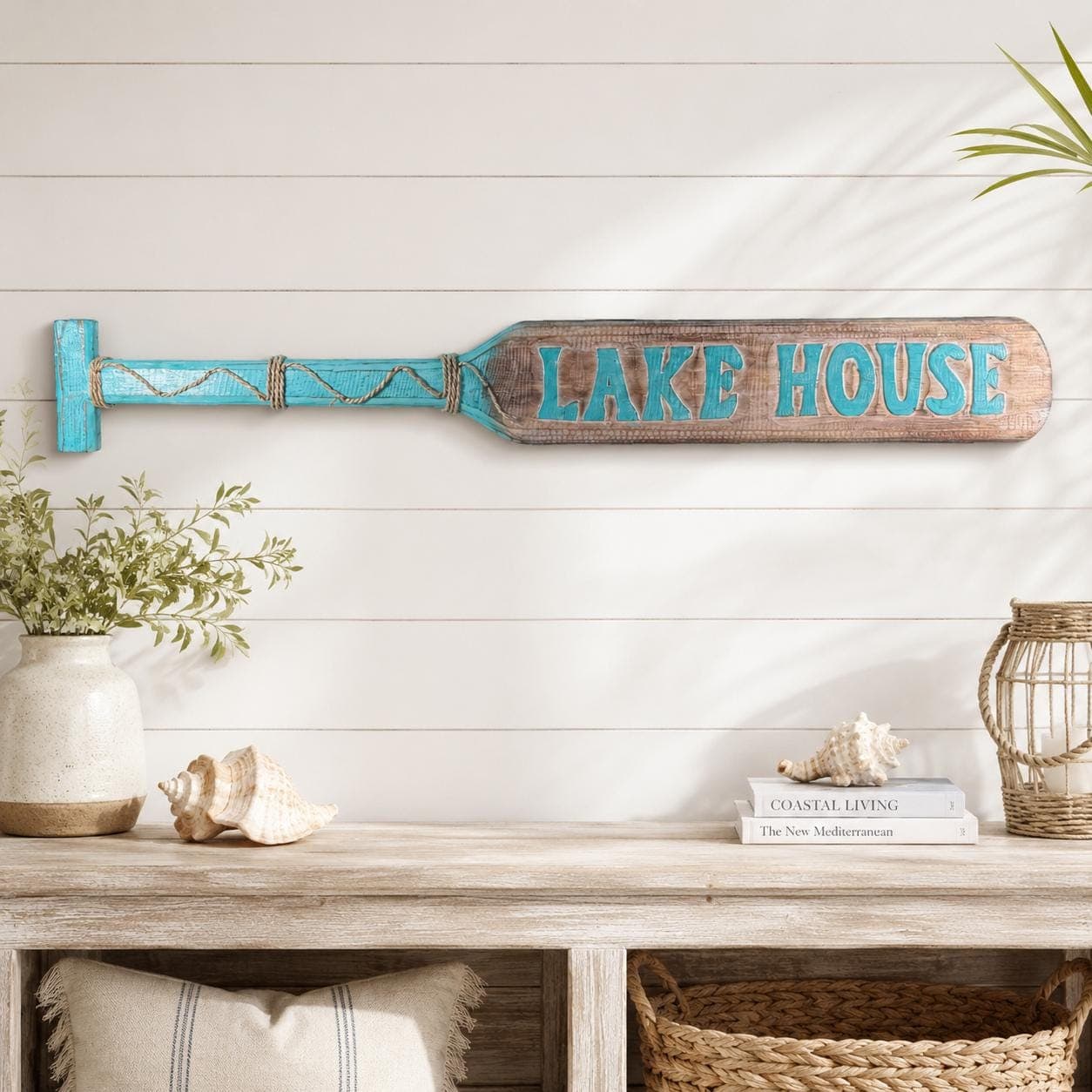 Hand Carved Wooden Oar Wall Decor, "Beach House" "Lake House" "Welcome" Sign, Coastal Nautical Paddle Wall Hanging, Rustic Decor - Thumbnail 3