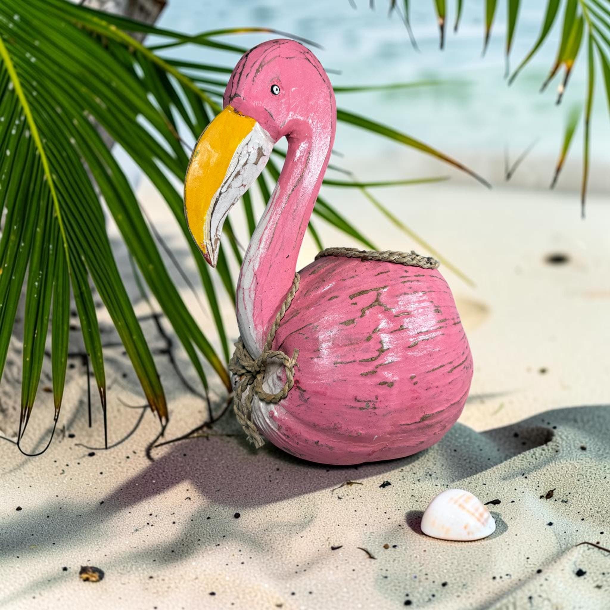 Handmade Flamingo Coconut Planter | Tropical Beach Decor | Pink Flamingo Flower Pot | Coastal Garden Decor | Unique Succulent Planter - Thumbnail 2