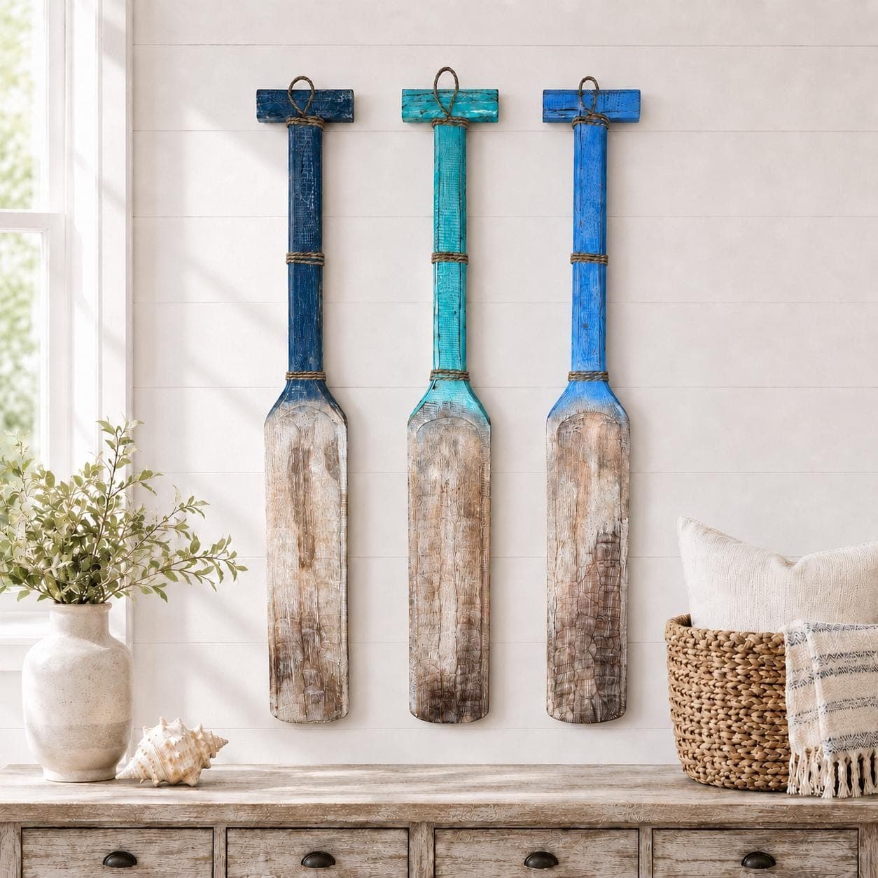 Hand Carved Wooden Oar Wall Decor, "Beach House" "Lake House" "Welcome" Sign, Coastal Nautical Paddle Wall Hanging, Rustic Decor - Thumbnail 2