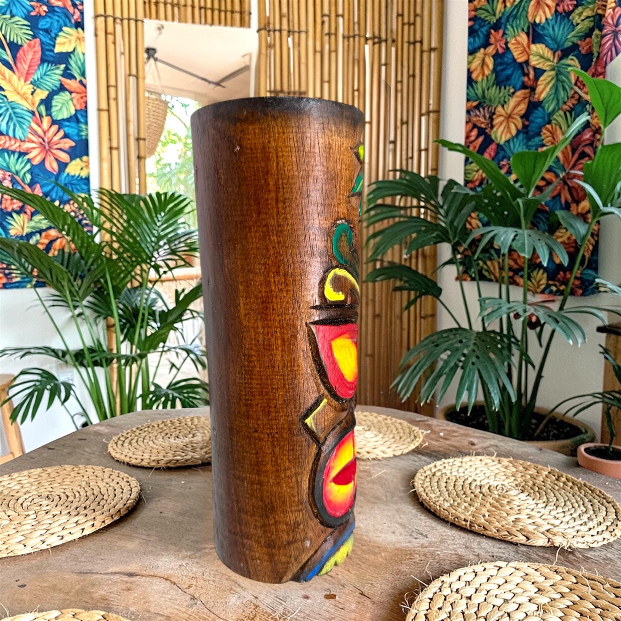 Hand Carved Wooden Tiki Statue – Hand-Painted Tropical Decor Accent - Thumbnail 2