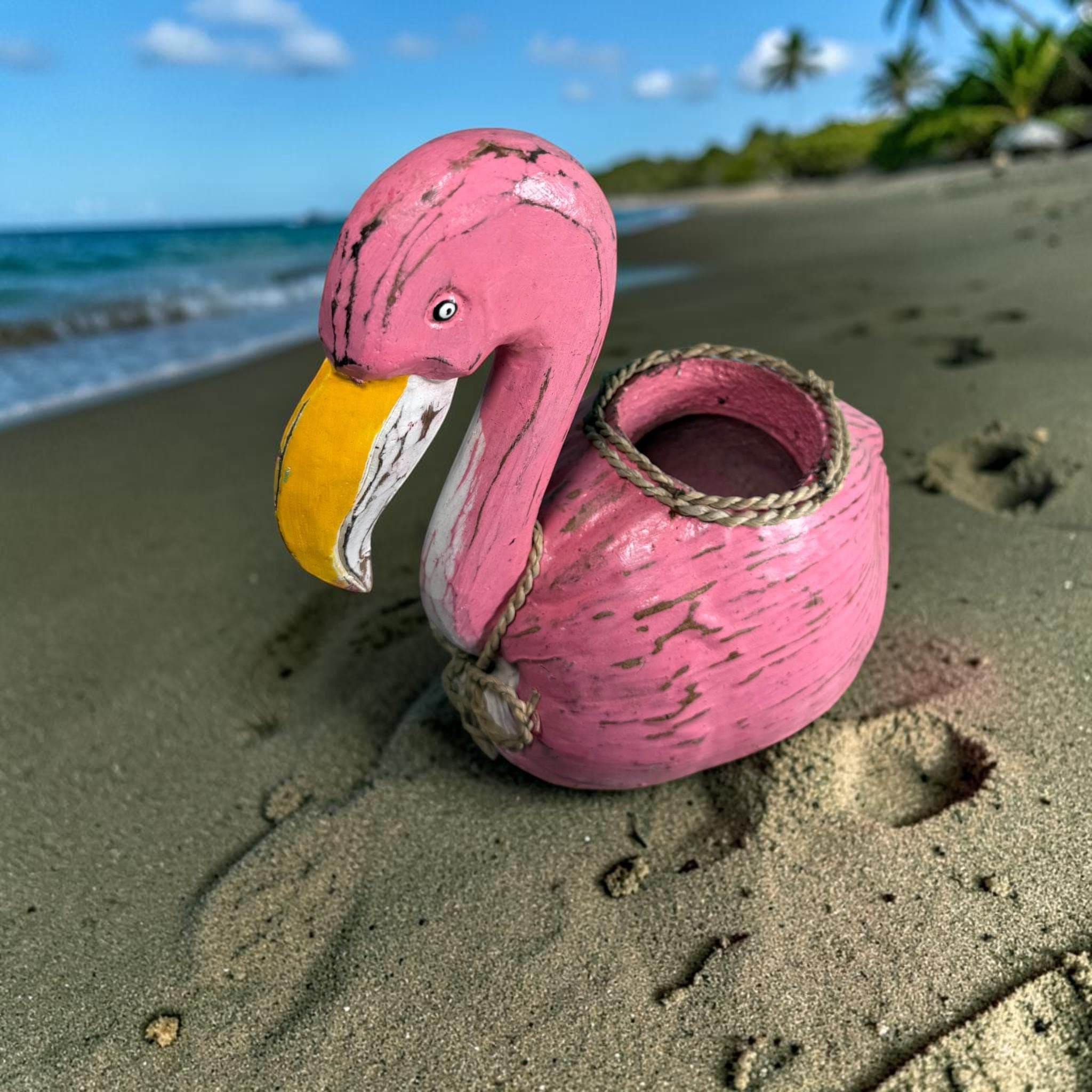 Handmade Flamingo Coconut Planter | Tropical Beach Decor | Pink Flamingo Flower Pot | Coastal Garden Decor | Unique Succulent Planter - Thumbnail 4