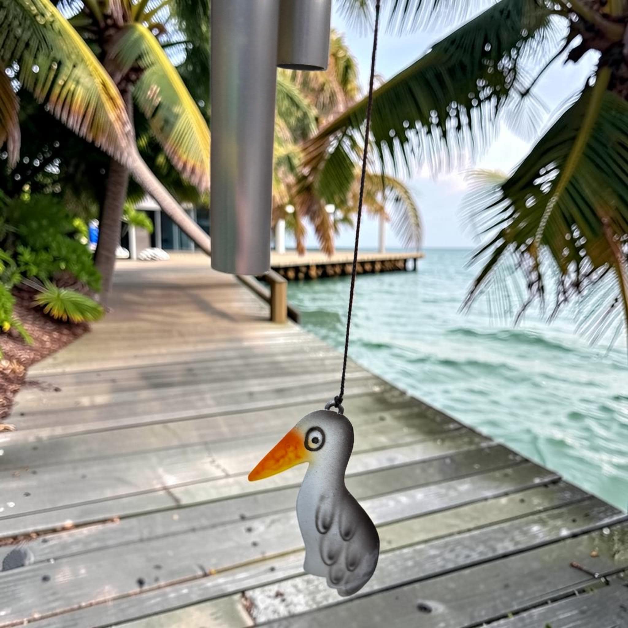 Metal Pelican Wind Chime – Coastal Outdoor Garden Decor, 43" Tall - Thumbnail 4