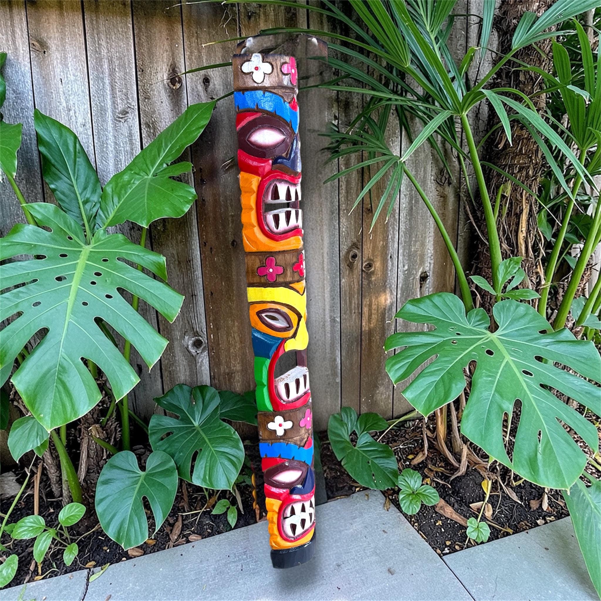 Hand Carved Tiki Mask Wall Art – Polynesian Wood Totem Decor - Thumbnail 2