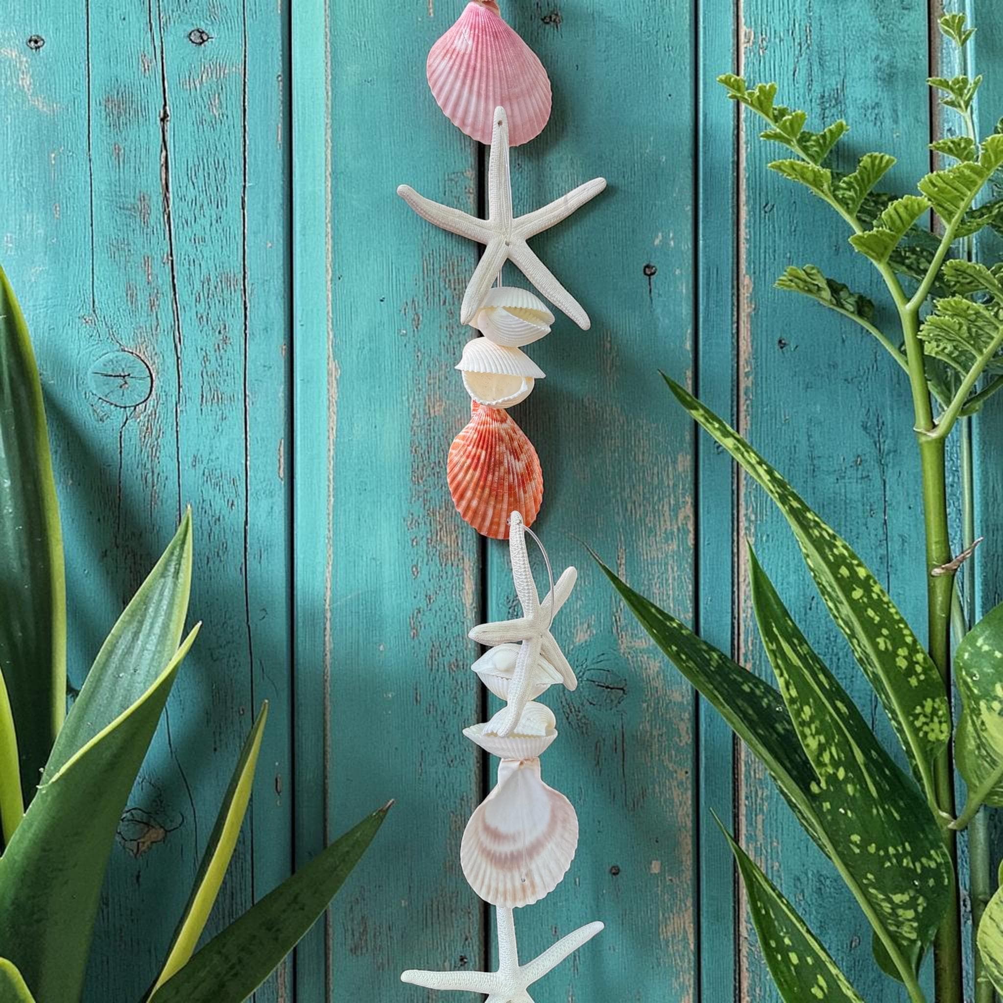 Seashell Garland Wall Hanging | Beach Nautical Boho Coastal Home Accent - Thumbnail 4