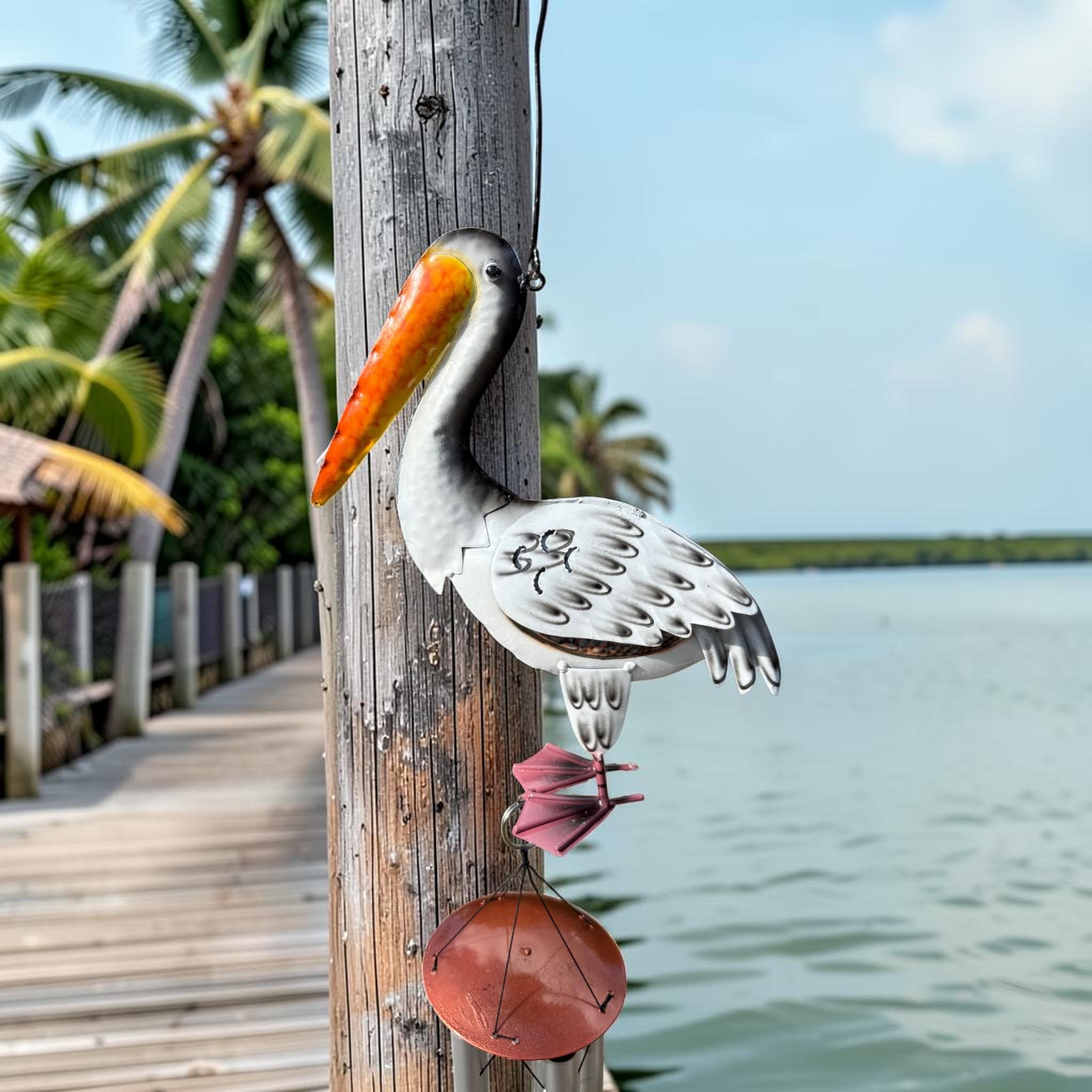 Metal Pelican Wind Chime – Coastal Outdoor Garden Decor, 43" Tall - Thumbnail 2