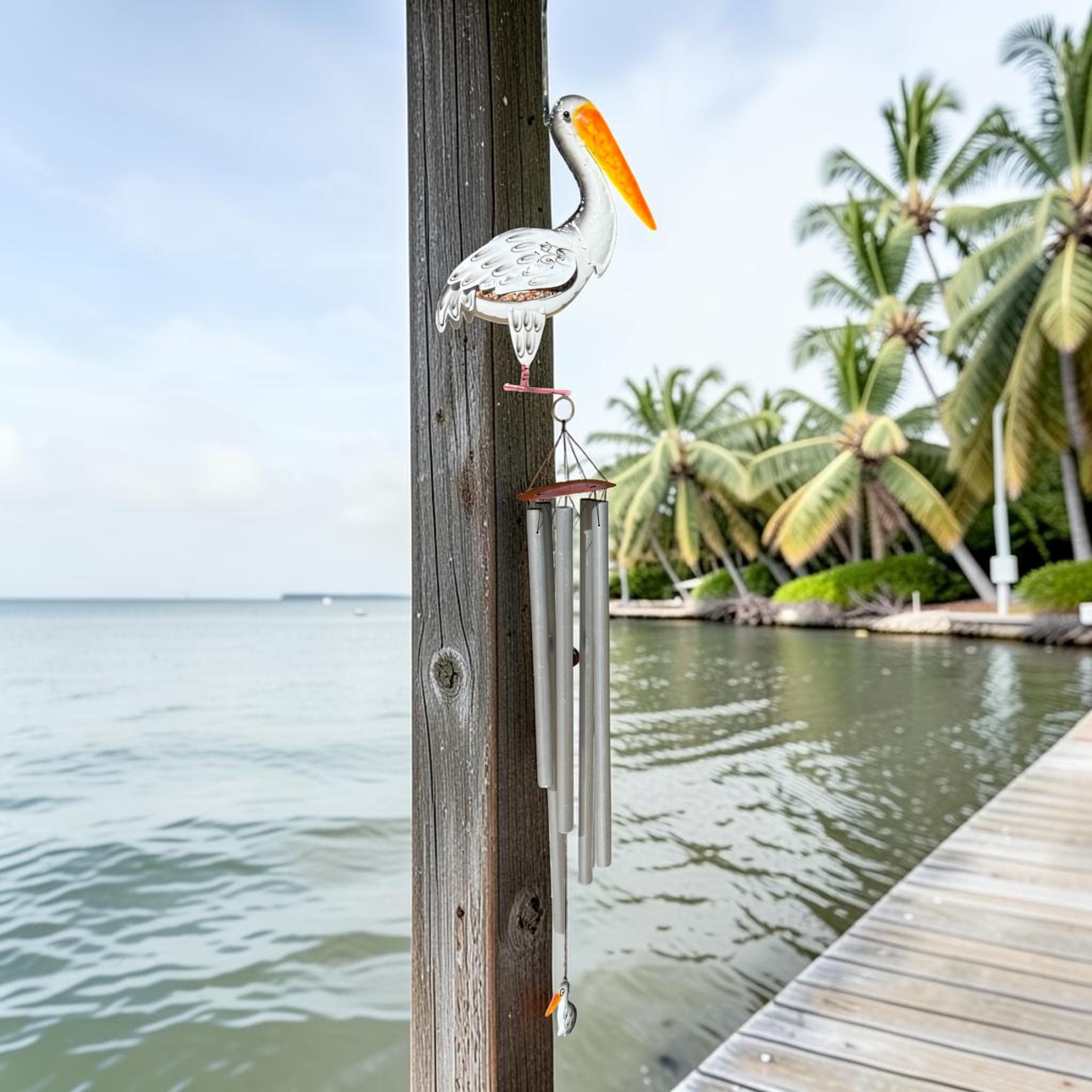 Metal Pelican Wind Chime – Coastal Outdoor Garden Decor, 43" Tall - Thumbnail 5