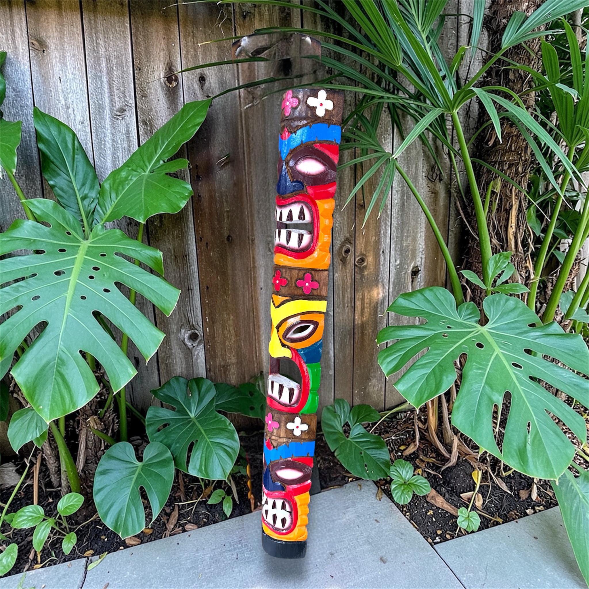 Hand Carved Tiki Mask Wall Art – Polynesian Wood Totem Decor - Thumbnail 3