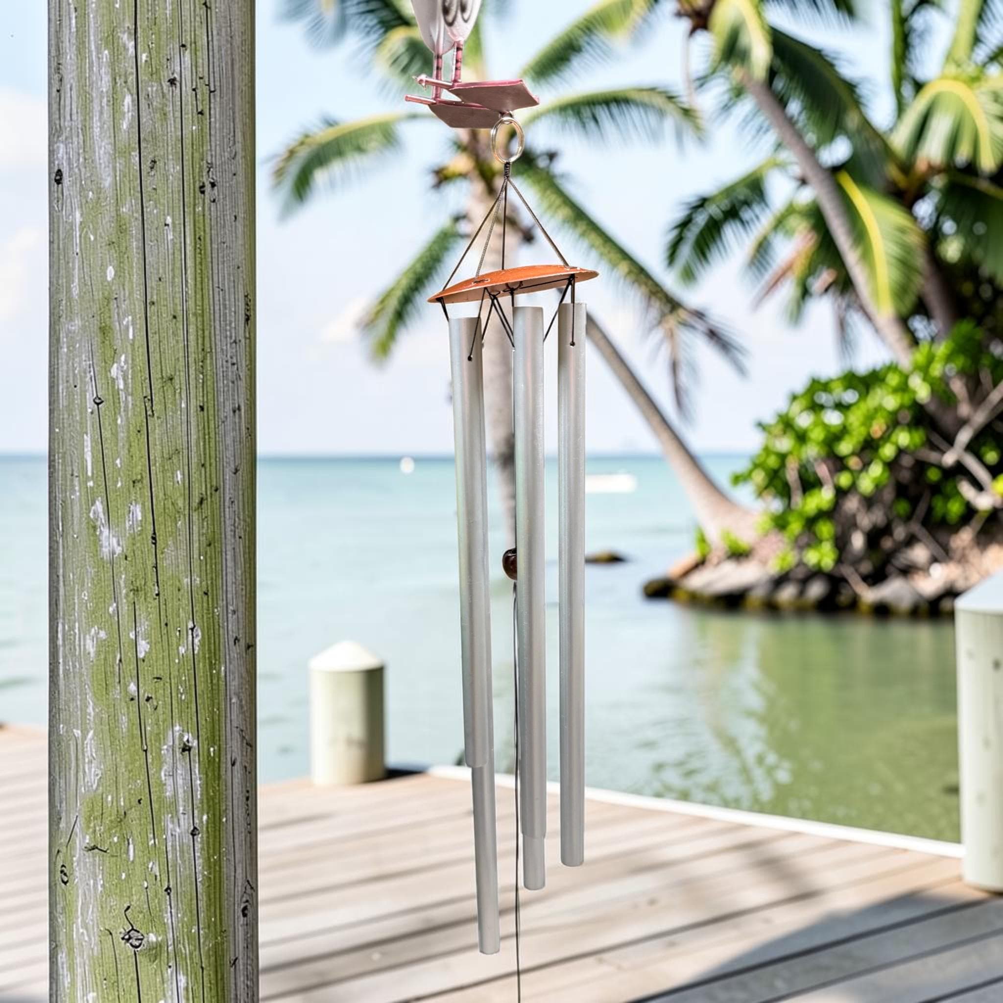 Metal Pelican Wind Chime – Coastal Outdoor Garden Decor, 43" Tall - Thumbnail 3