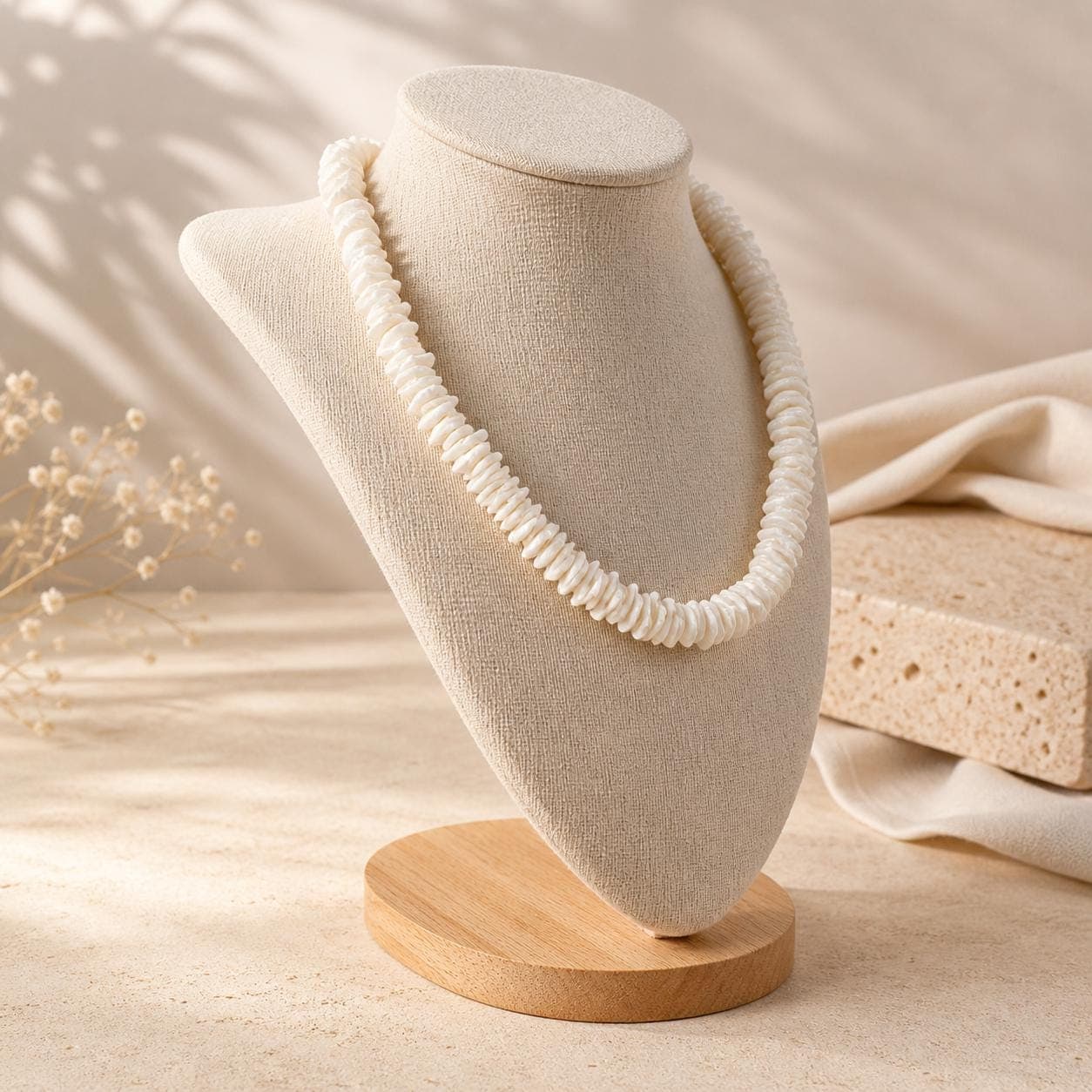 Handmade Puka Shell Chip Necklace – 18" White Beach Surfer Necklace with Barrel Clasp - Thumbnail 3