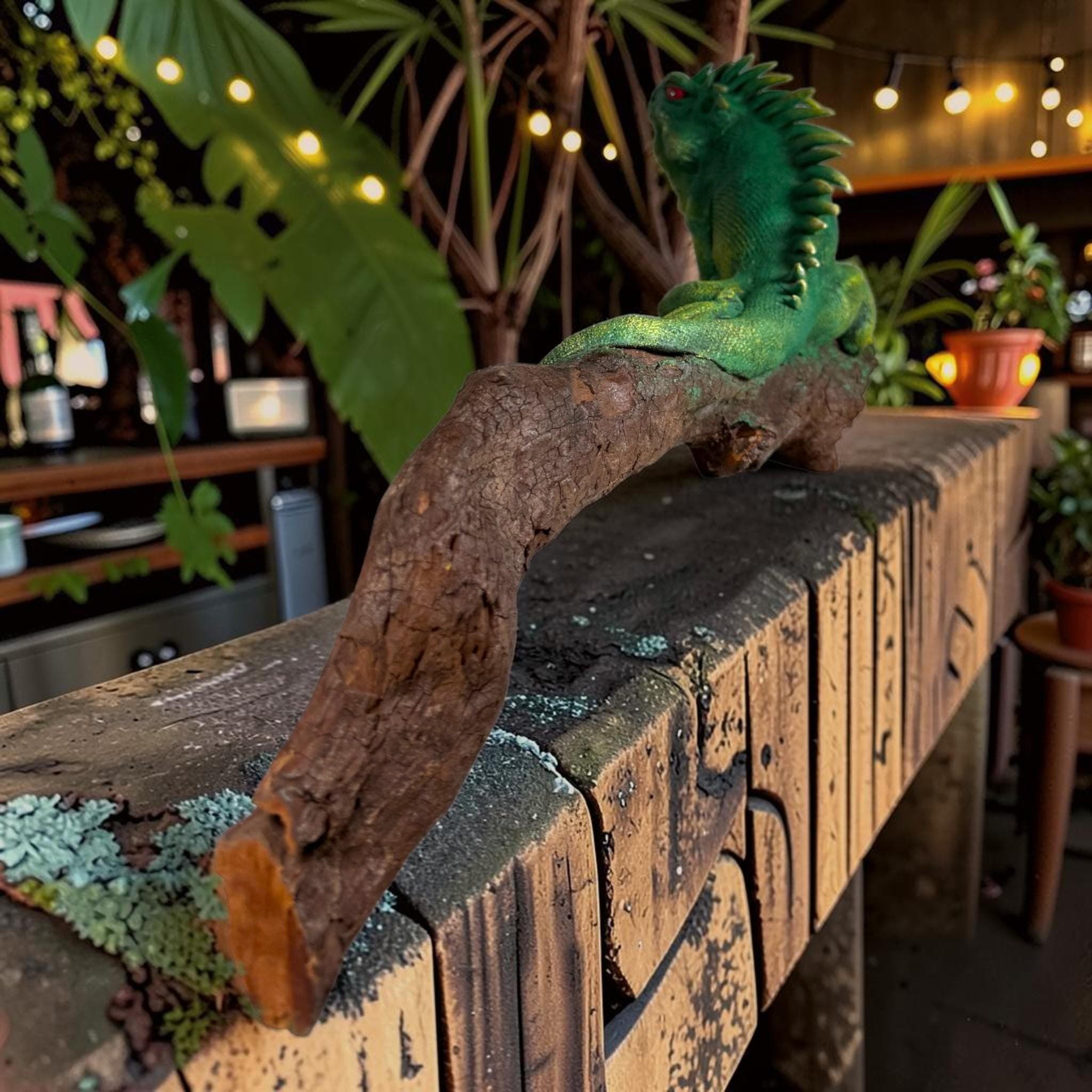 Handmade Iguana Sculpture on Teak Wood | Coastal Tiki Decor | Hand Painted Lizard Figurine | Tropical Beach House Decor | Unique Gift - Thumbnail 3