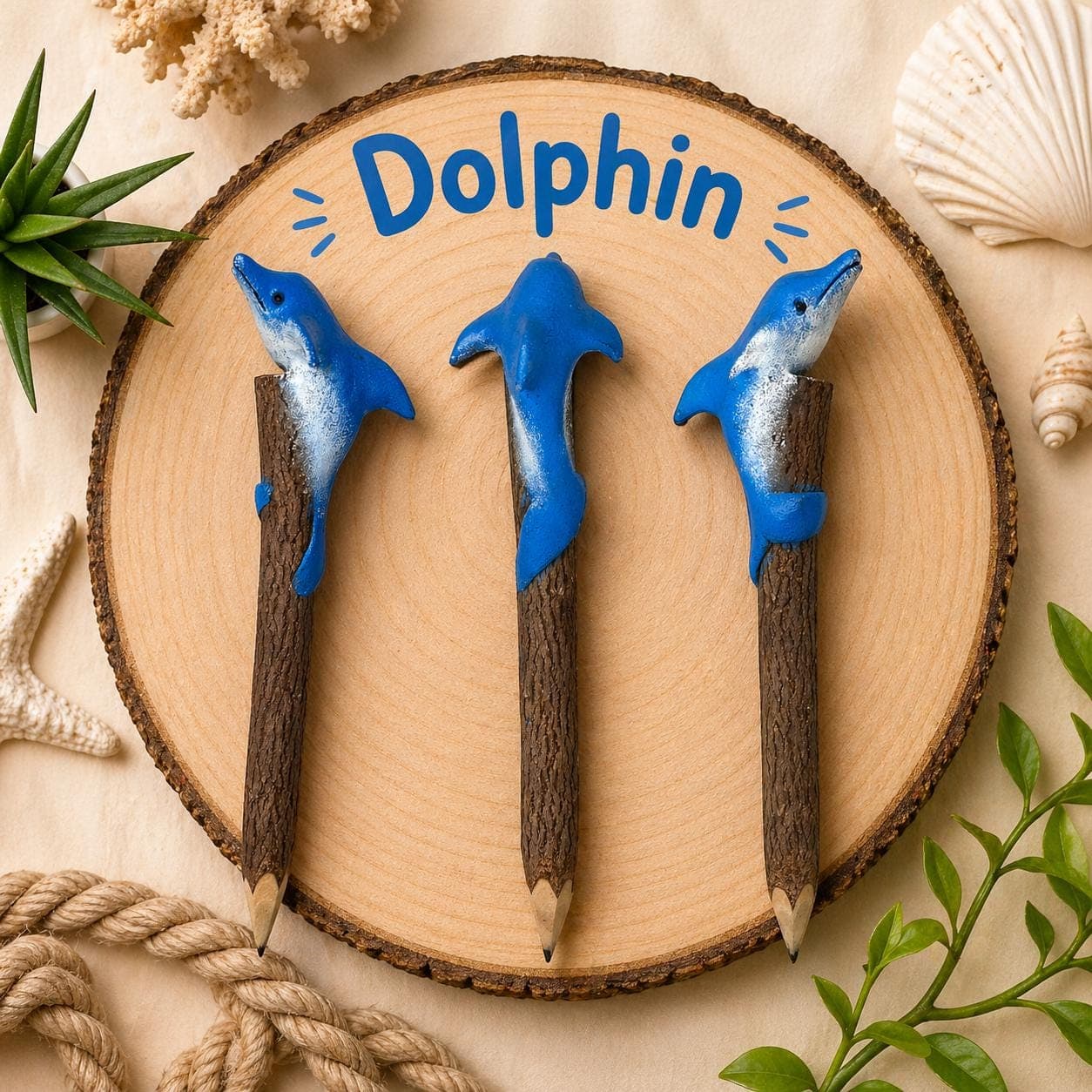 Handmade Sea Animal Twig Pencils – Natural Branch Pencils with Hand‑Painted Ocean Creature Toppers - Thumbnail 4
