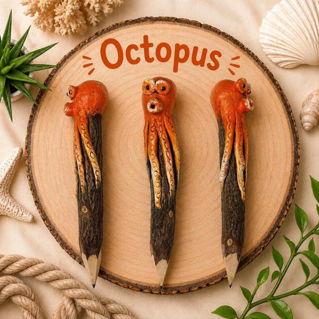 Handmade Sea Animal Twig Pencils – Natural Branch Pencils with Hand‑Painted Ocean Creature Toppers - Thumbnail 5