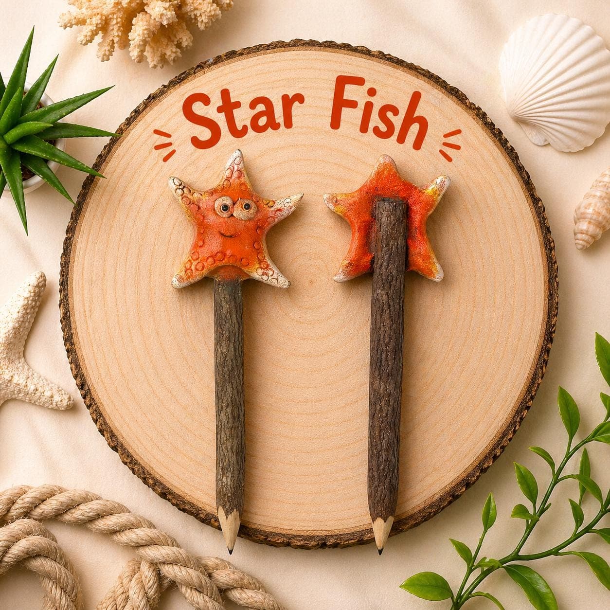 Handmade Sea Animal Twig Pencils – Natural Branch Pencils with Hand‑Painted Ocean Creature Toppers - Thumbnail 7