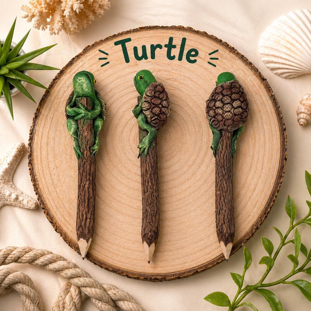 Handmade Sea Animal Twig Pencils – Natural Branch Pencils with Hand‑Painted Ocean Creature Toppers - Thumbnail 8