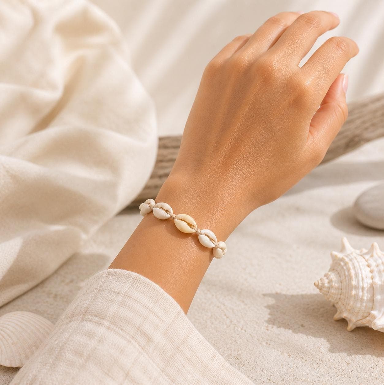 Handmade Cowrie Shell Bracelet – Adjustable Boho Beach Jewelry, Surfer Charm Gift (5 Colors) - Thumbnail 8