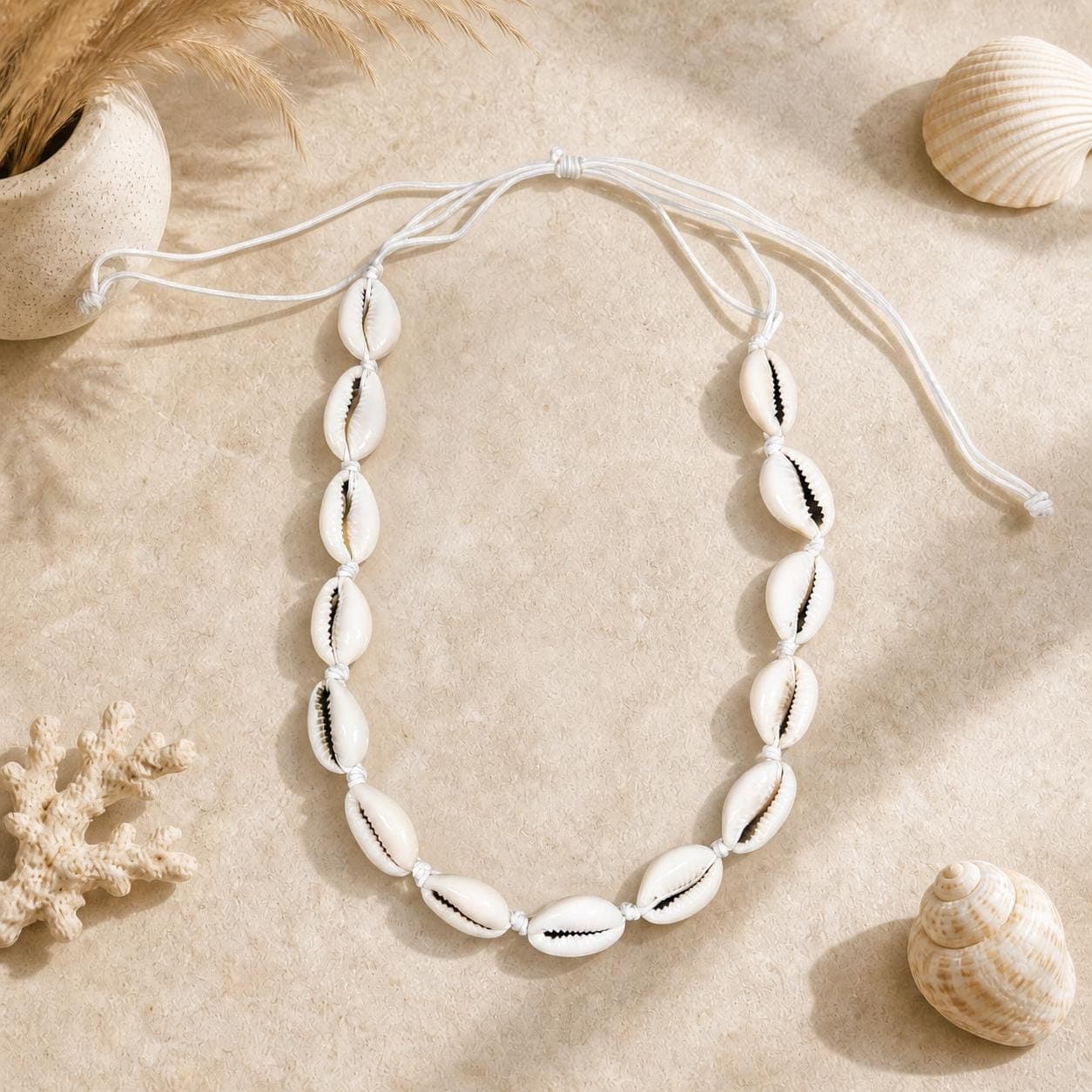 Cowrie Shell Choker Necklace – Adjustable Boho Beach Jewelry Handmade from Natural Seashells - Thumbnail 4