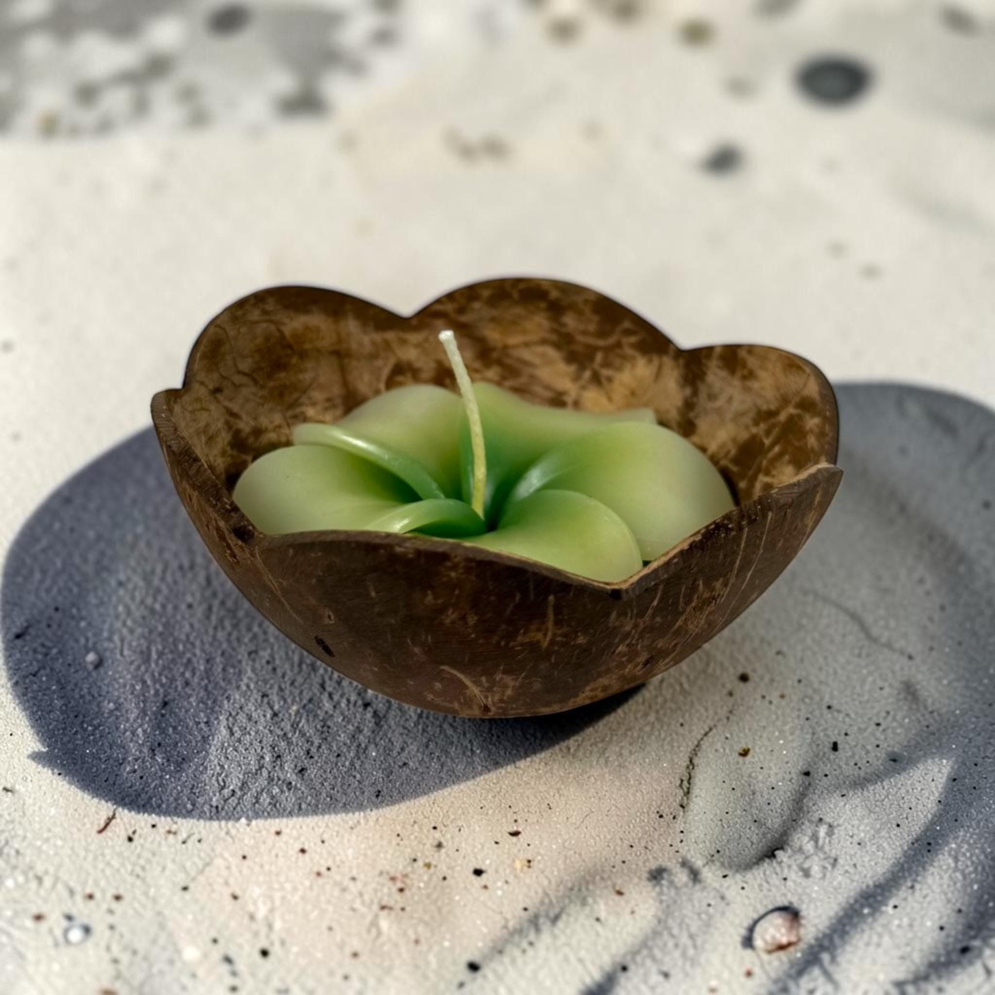 Hibiscus Flower Candle in Natural Coconut Bowl – Handmade Scented Wax Decor - Thumbnail 9
