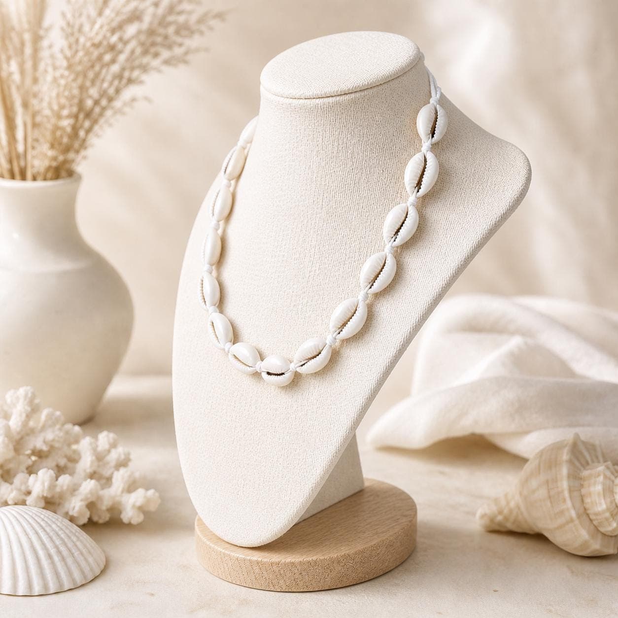 Cowrie Shell Choker Necklace – Adjustable Boho Beach Jewelry Handmade from Natural Seashells - Thumbnail 3