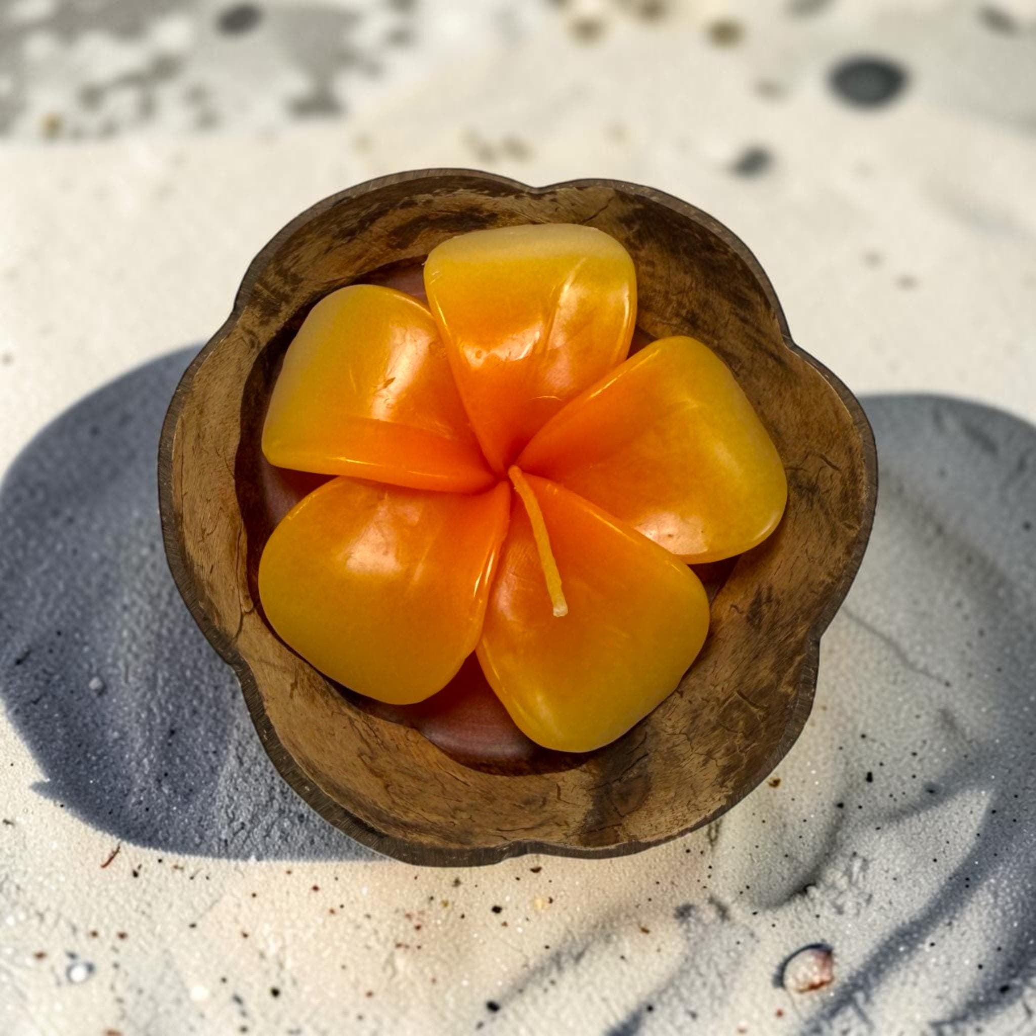 Hibiscus Flower Candle in Natural Coconut Bowl – Handmade Scented Wax Decor - Thumbnail 5