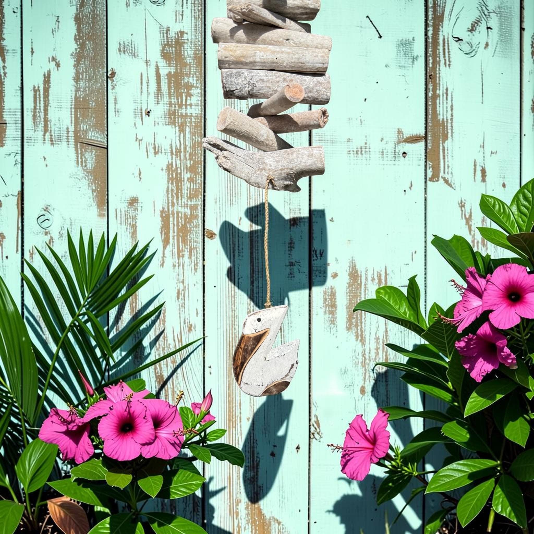 Pelican Driftwood Wind Chime Coastal Decor, Beach House Wall Hanging, Nautical Pelican Decor, Tropical Outdoor Wind Chime, Driftwood Art - Thumbnail 3