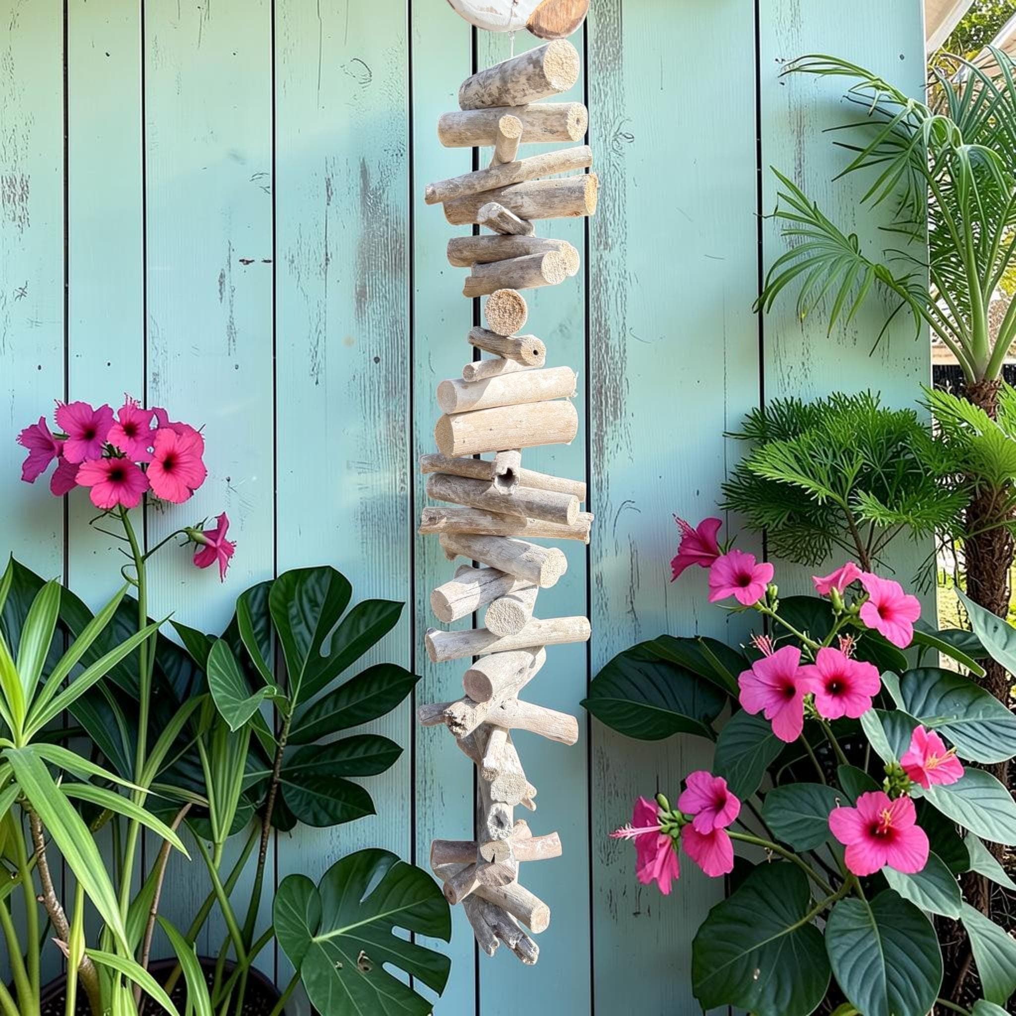 Pelican Driftwood Wind Chime Coastal Decor, Beach House Wall Hanging, Nautical Pelican Decor, Tropical Outdoor Wind Chime, Driftwood Art - Thumbnail 4