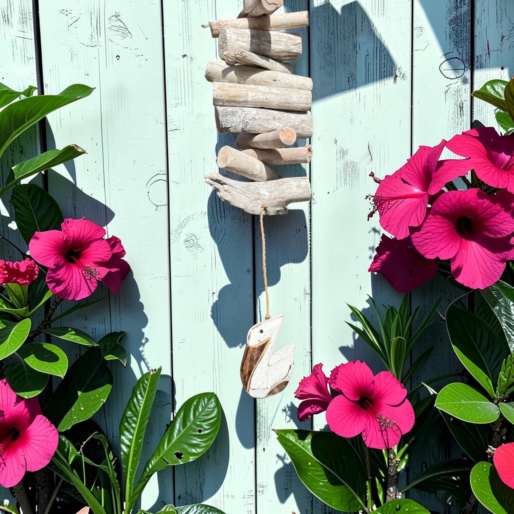 Pelican Driftwood Wind Chime Coastal Decor, Beach House Wall Hanging, Nautical Pelican Decor, Tropical Outdoor Wind Chime, Driftwood Art - Thumbnail 5