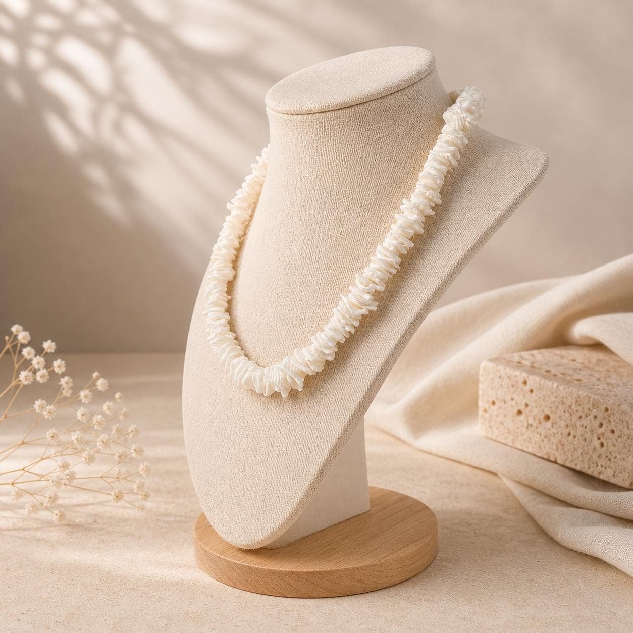 Handmade Puka Shell Chip Necklace – 18" White Beach Surfer Necklace with Barrel Clasp - Thumbnail 2