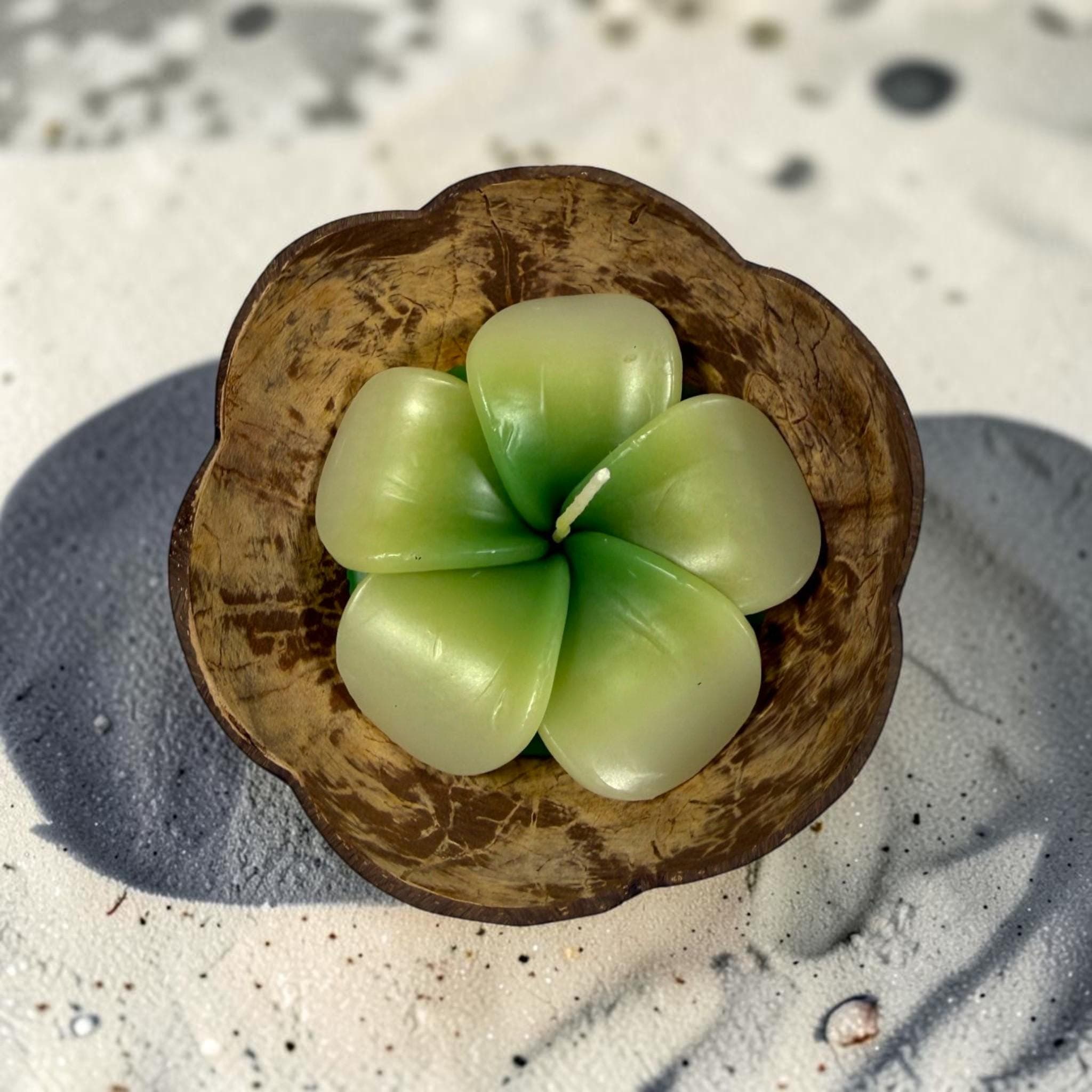 Hibiscus Flower Candle in Natural Coconut Bowl – Handmade Scented Wax Decor - Thumbnail 3
