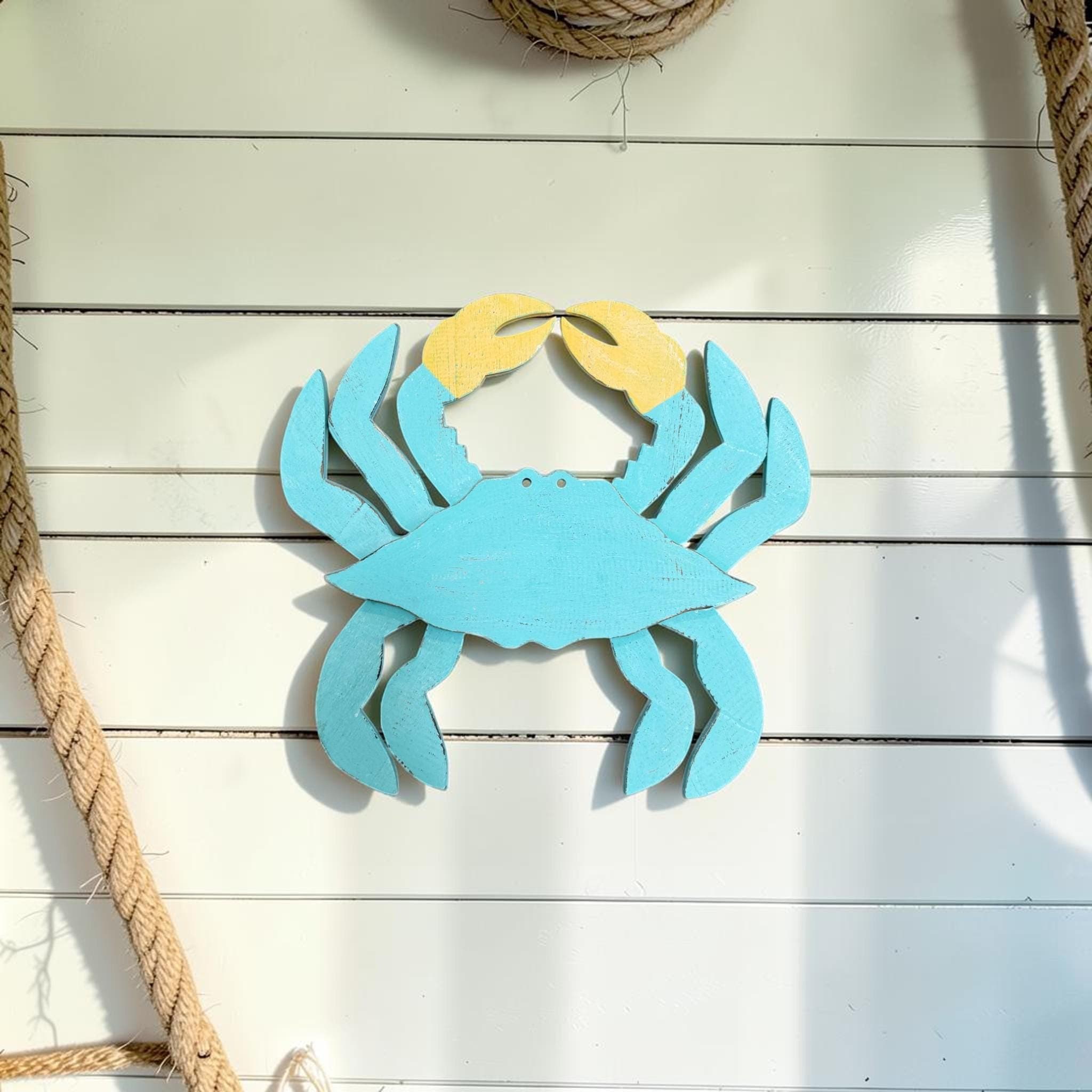 Coastal Wooden Crab Wall Decor | Handmade Beach House Wall Art | Nautical Blue Crab Sign | Coastal Cottage Decor | Ocean Wall Hanging - Thumbnail 4