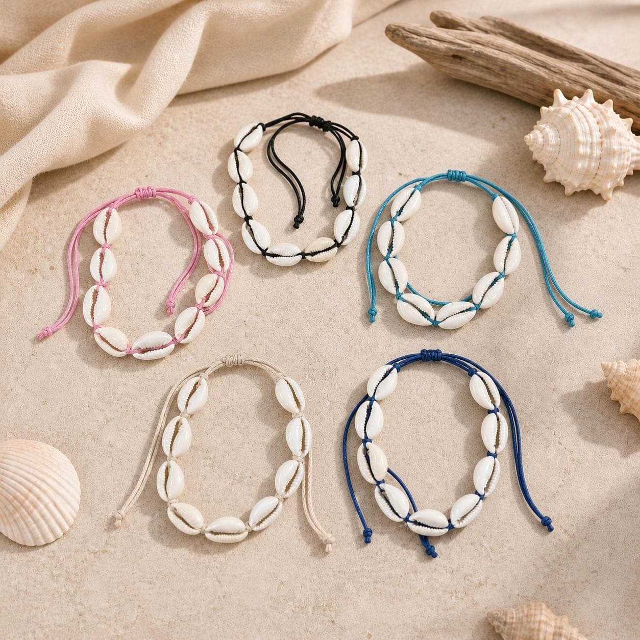 Handmade Cowrie Shell Bracelet – Adjustable Boho Beach Jewelry, Surfer Charm Gift (5 Colors) - Thumbnail 2