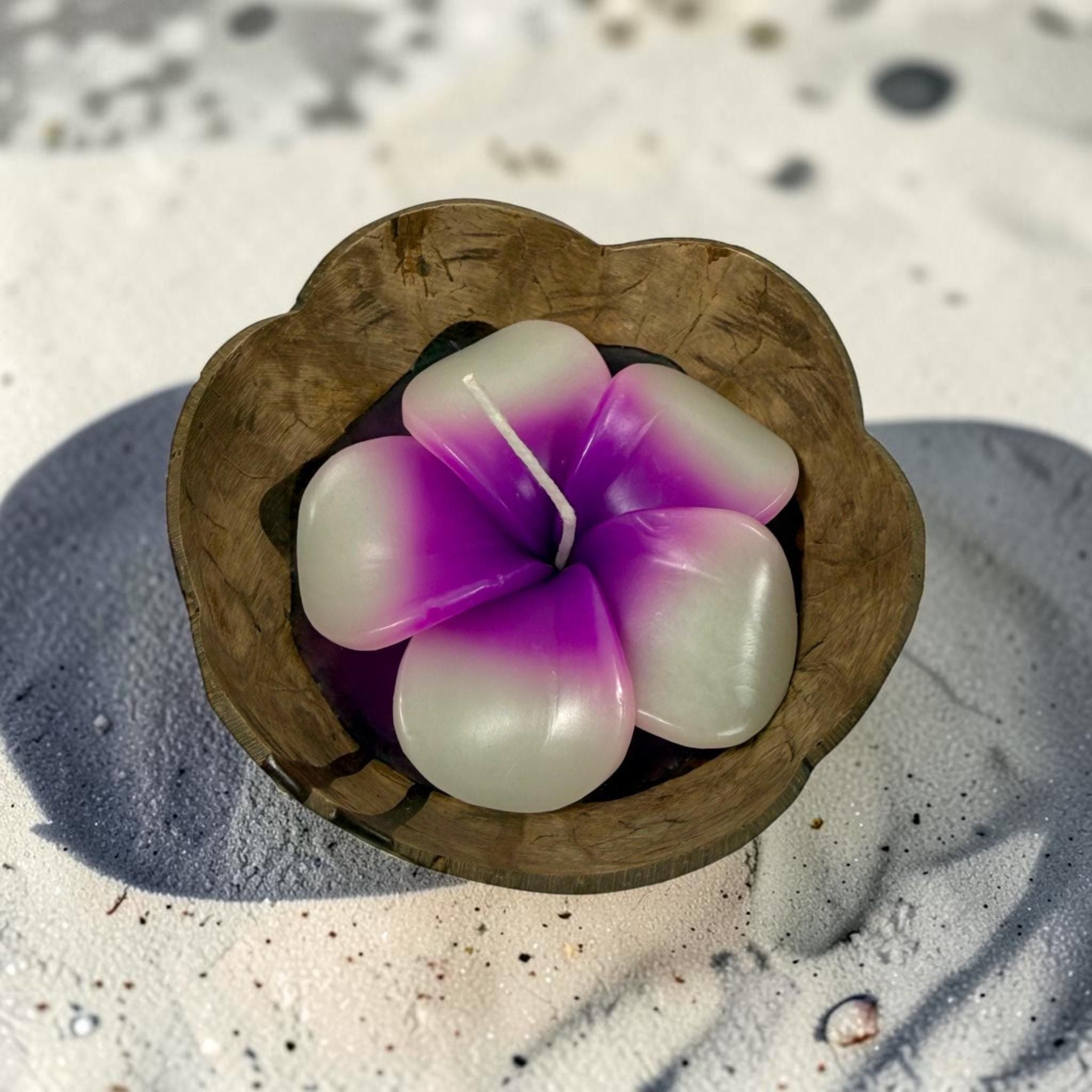 Hibiscus Flower Candle in Natural Coconut Bowl – Handmade Scented Wax Decor - Thumbnail 8