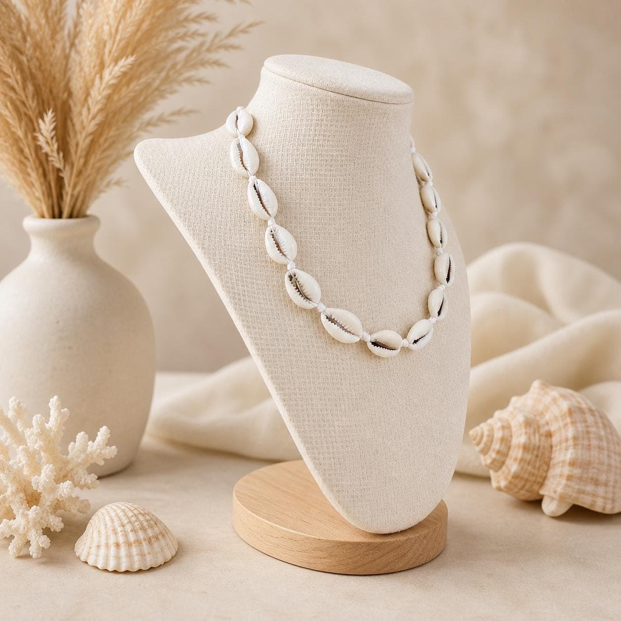 Cowrie Shell Choker Necklace – Adjustable Boho Beach Jewelry Handmade from Natural Seashells - Thumbnail 2
