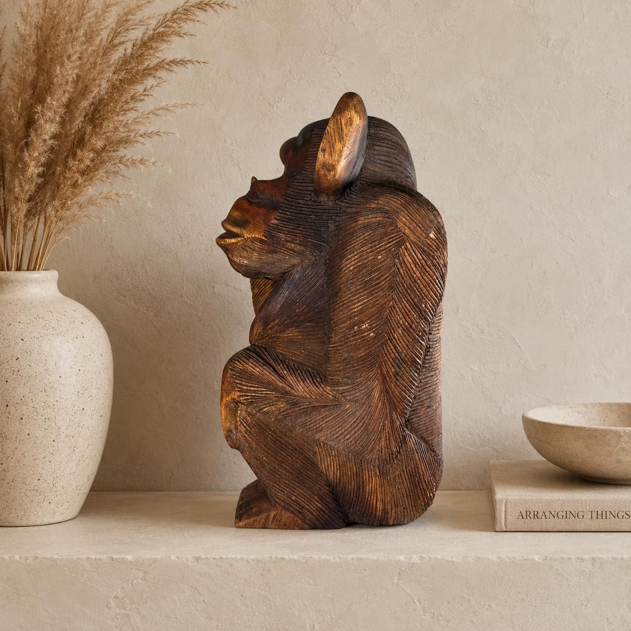 Happy Monkey – Hand‑Carved Wooden Monkey Flipping the Bird - Thumbnail 4