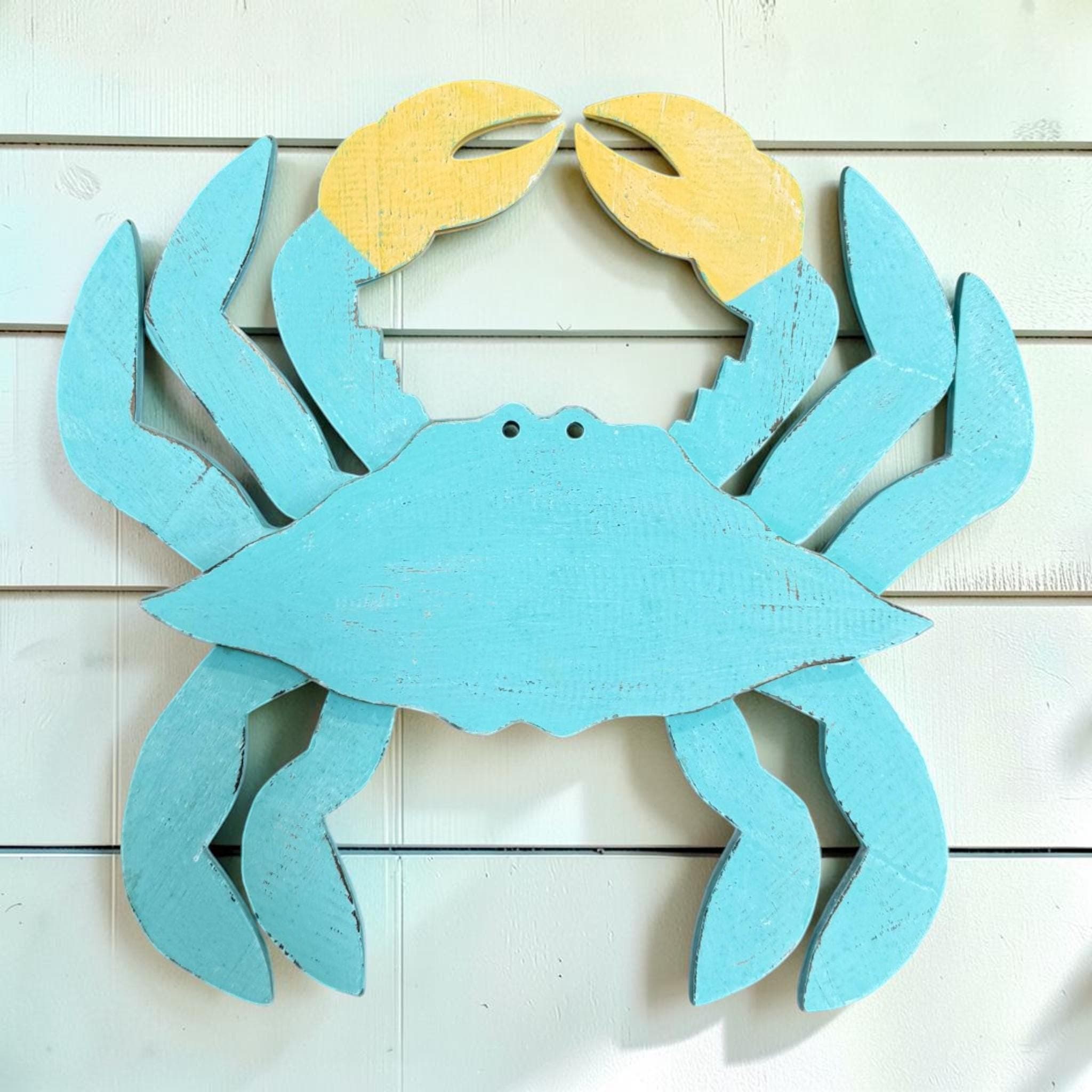 Coastal Wooden Crab Wall Decor | Handmade Beach House Wall Art | Nautical Blue Crab Sign | Coastal Cottage Decor | Ocean Wall Hanging - Thumbnail 2