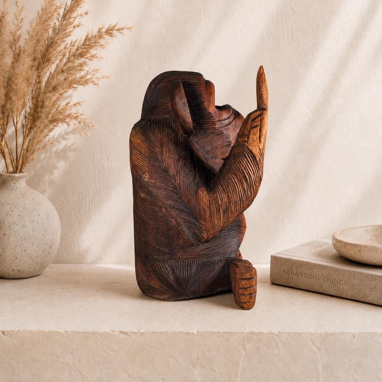 Happy Monkey – Hand‑Carved Wooden Monkey Flipping the Bird - Thumbnail 2