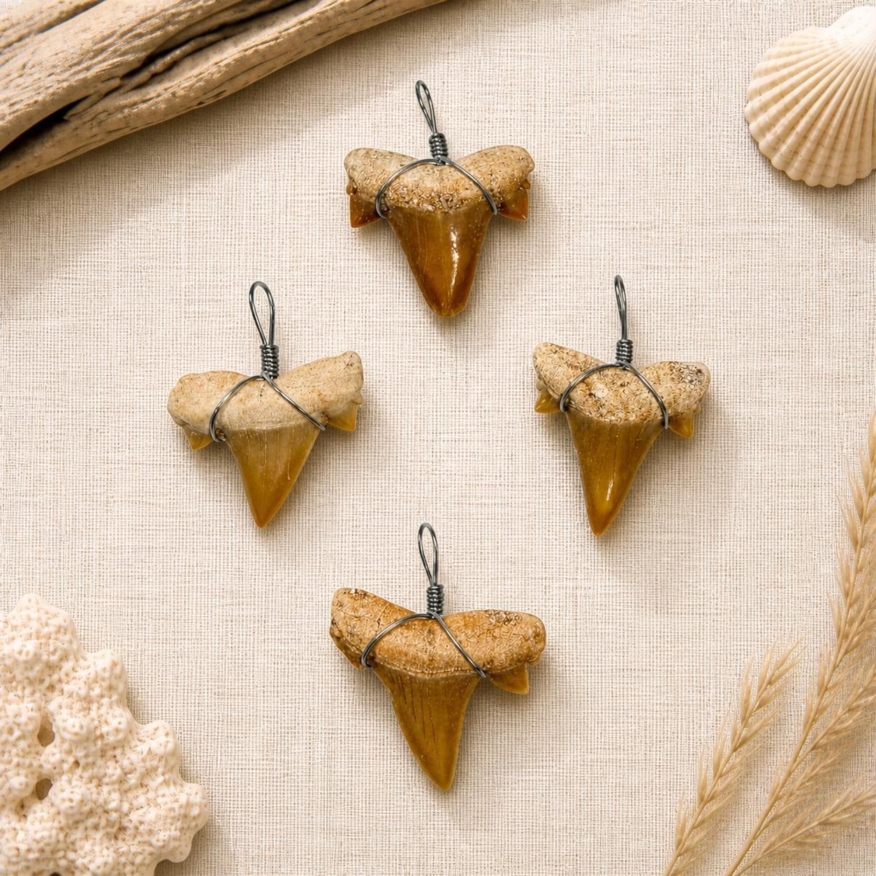 Real Fossilized Shark Tooth Pendant – Wire‑Wrapped Necklace Charm – Natural Coastal Fossil Jewelry Supply - Thumbnail 4