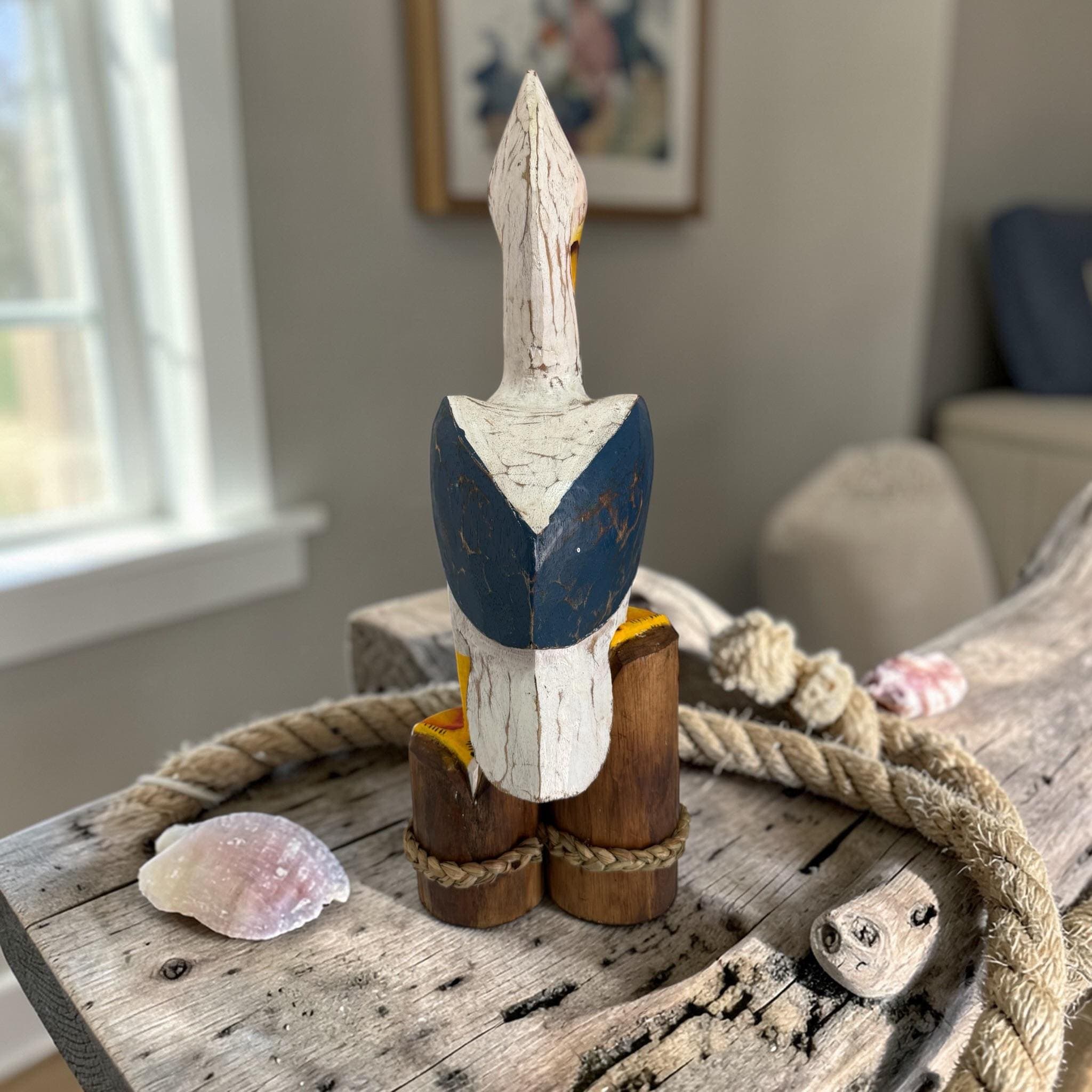 Hand Carved Wooden Pelican Statue | Rustic Coastal Beach Decor Figurine - Thumbnail 3
