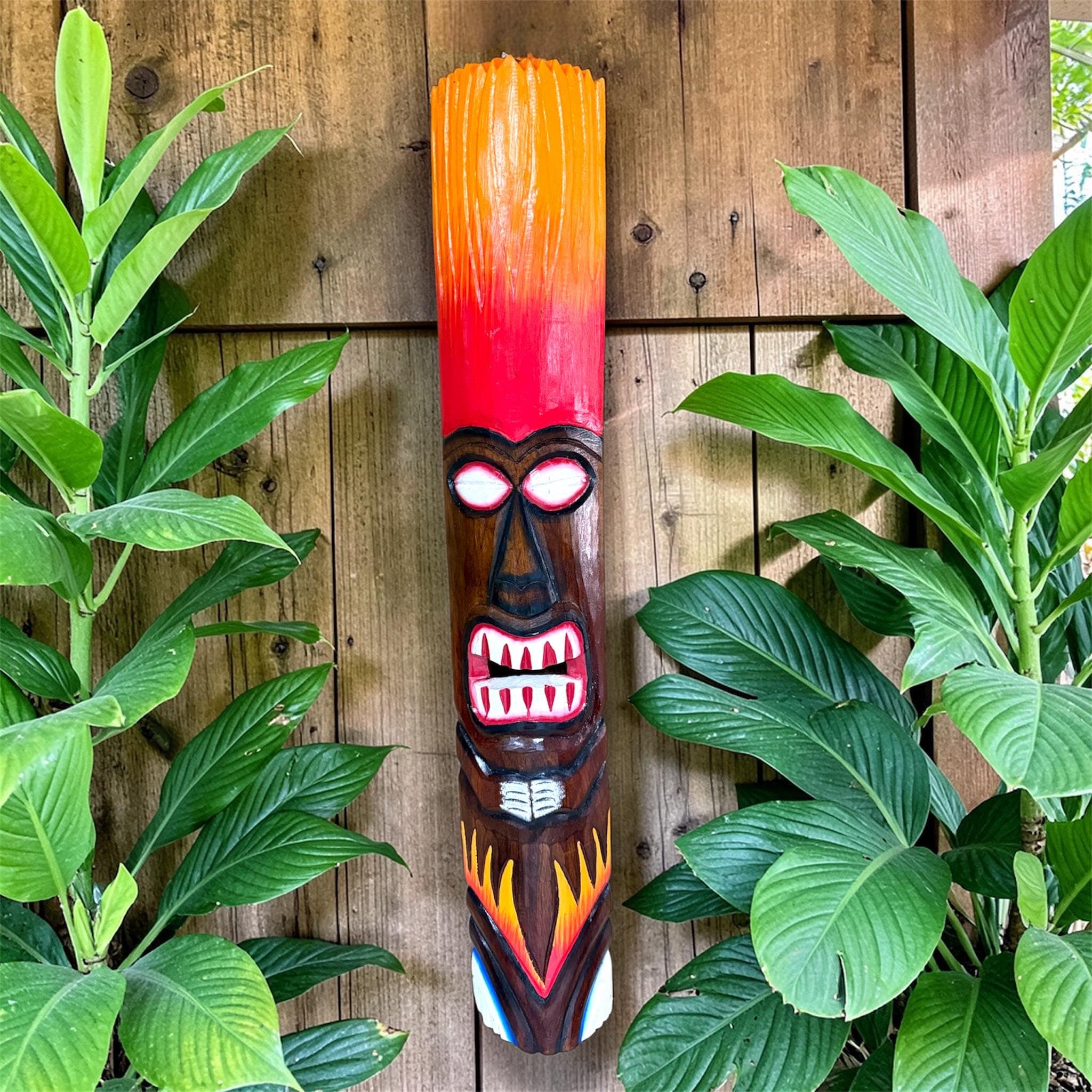 Hand Carved Tiki Mask Wall Art – Polynesian Wood Totem Decor