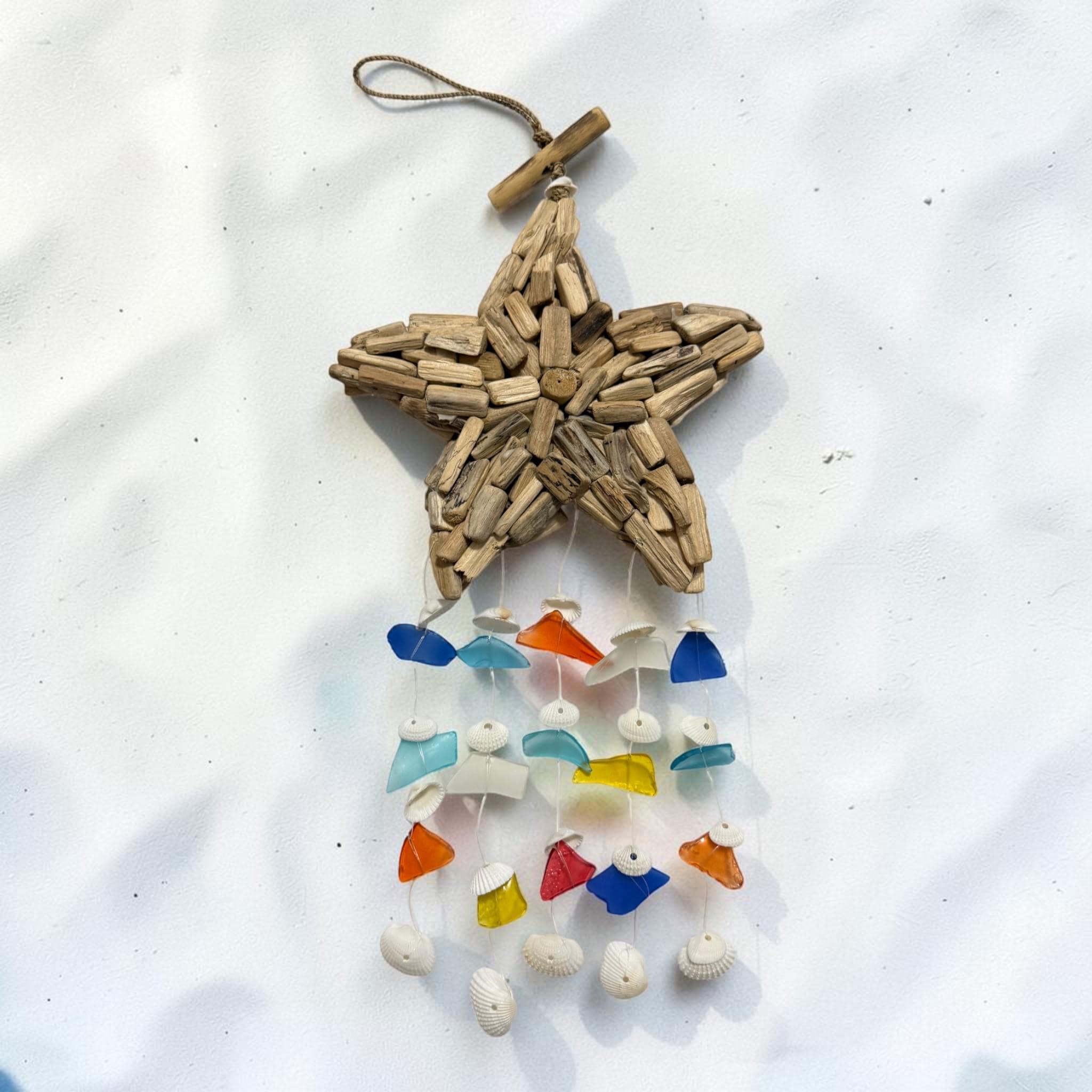 Driftwood Starfish Sea Glass Wind Chime | Coastal Beach Decor | Handmade Nautical Hanging | Ocean Inspired Gift | Boho Seaside Decor - Thumbnail 2