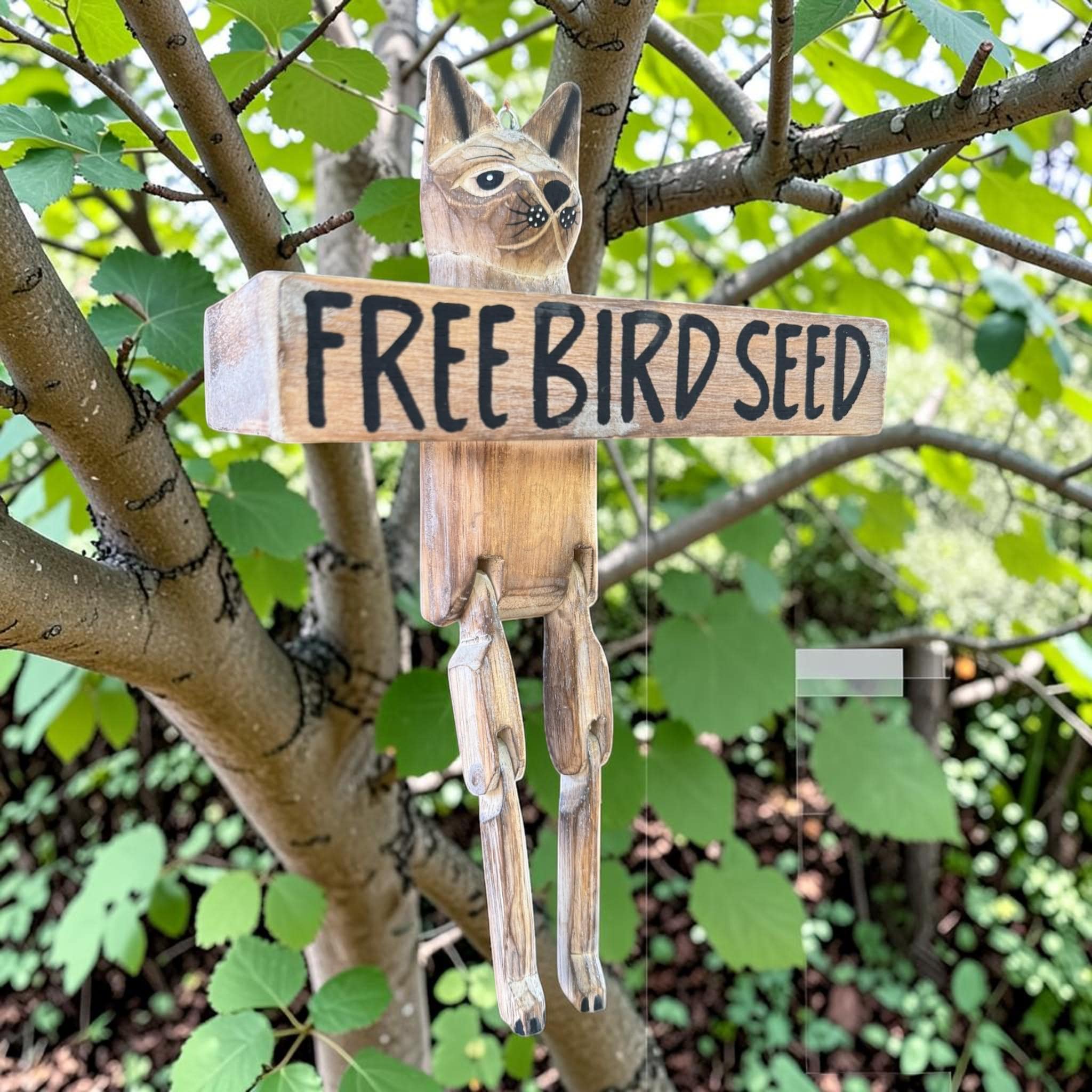 Funny Cat Wooden Bird Feeder – “Free Bird Seed” Rustic Garden Decor - Thumbnail 5