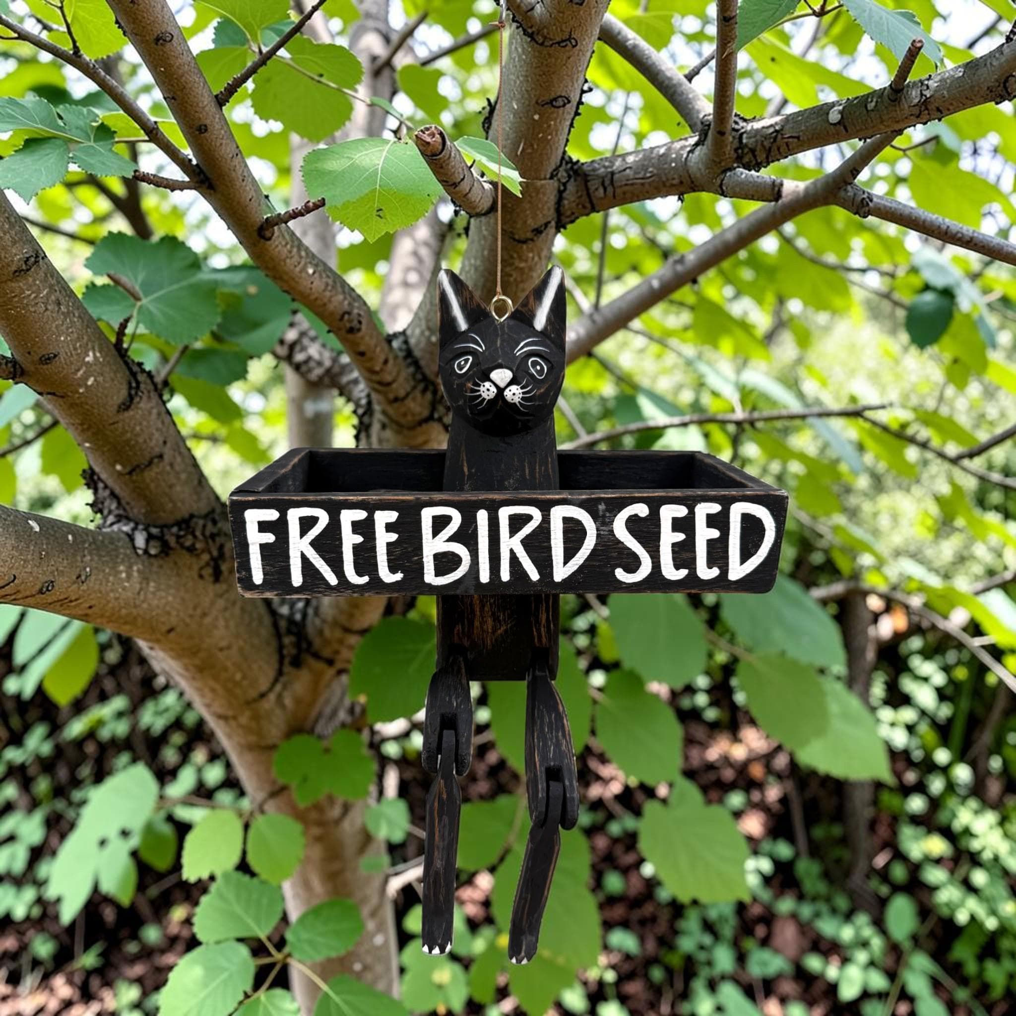 Funny Cat Wooden Bird Feeder – “Free Bird Seed” Rustic Garden Decor - Thumbnail 11