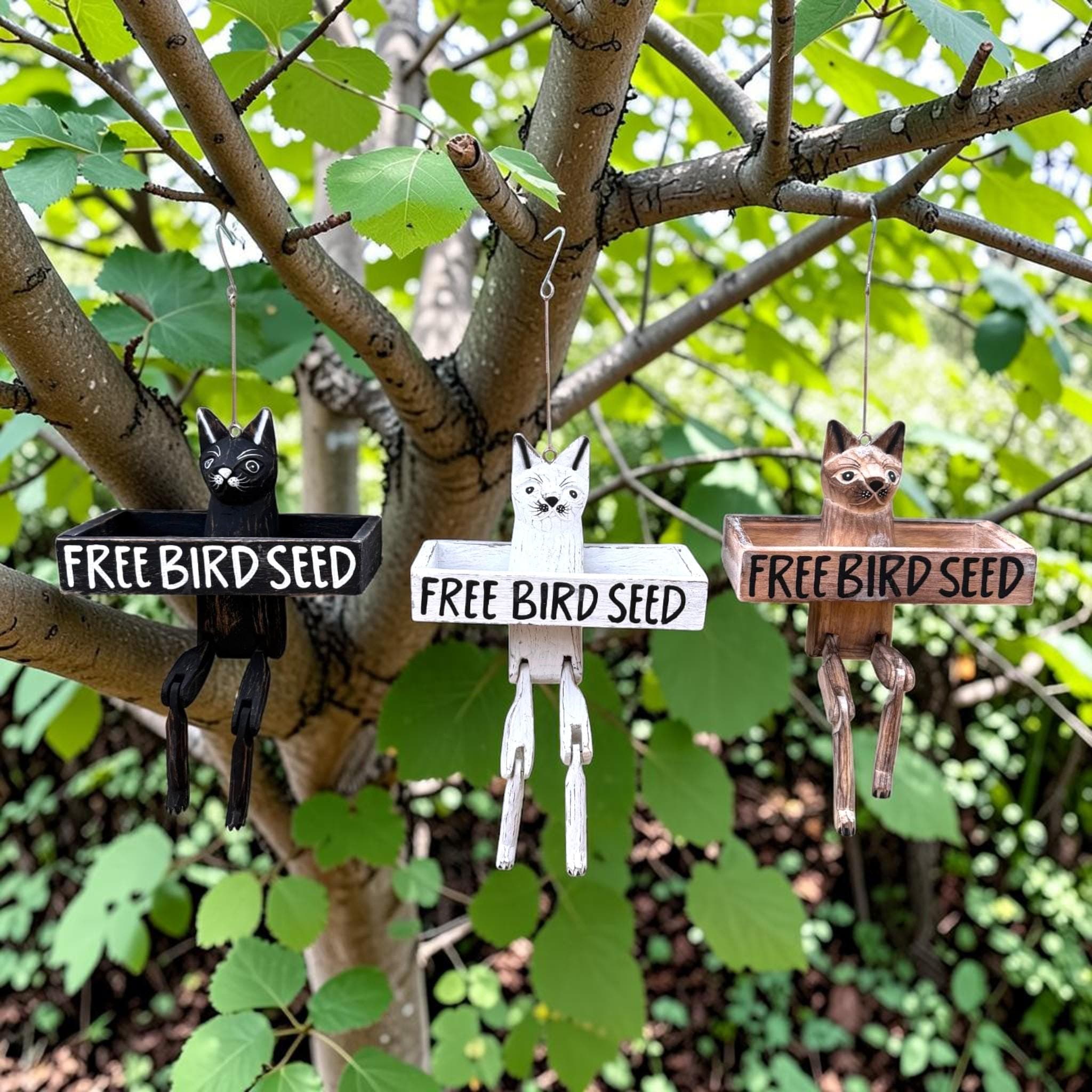 Funny Cat Wooden Bird Feeder – “Free Bird Seed” Rustic Garden Decor - Thumbnail 14