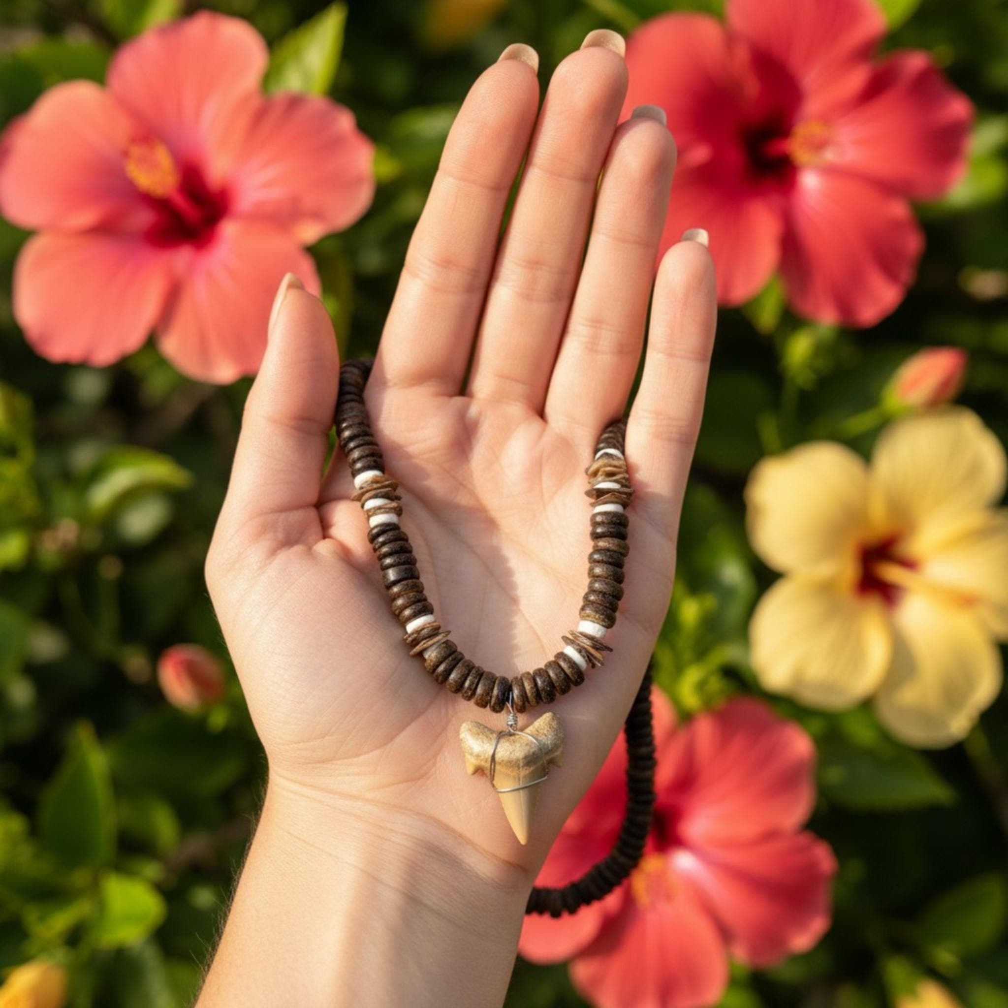 Shark Tooth Necklace | 18" Coastal Boho Shell Bead Surf Pendant