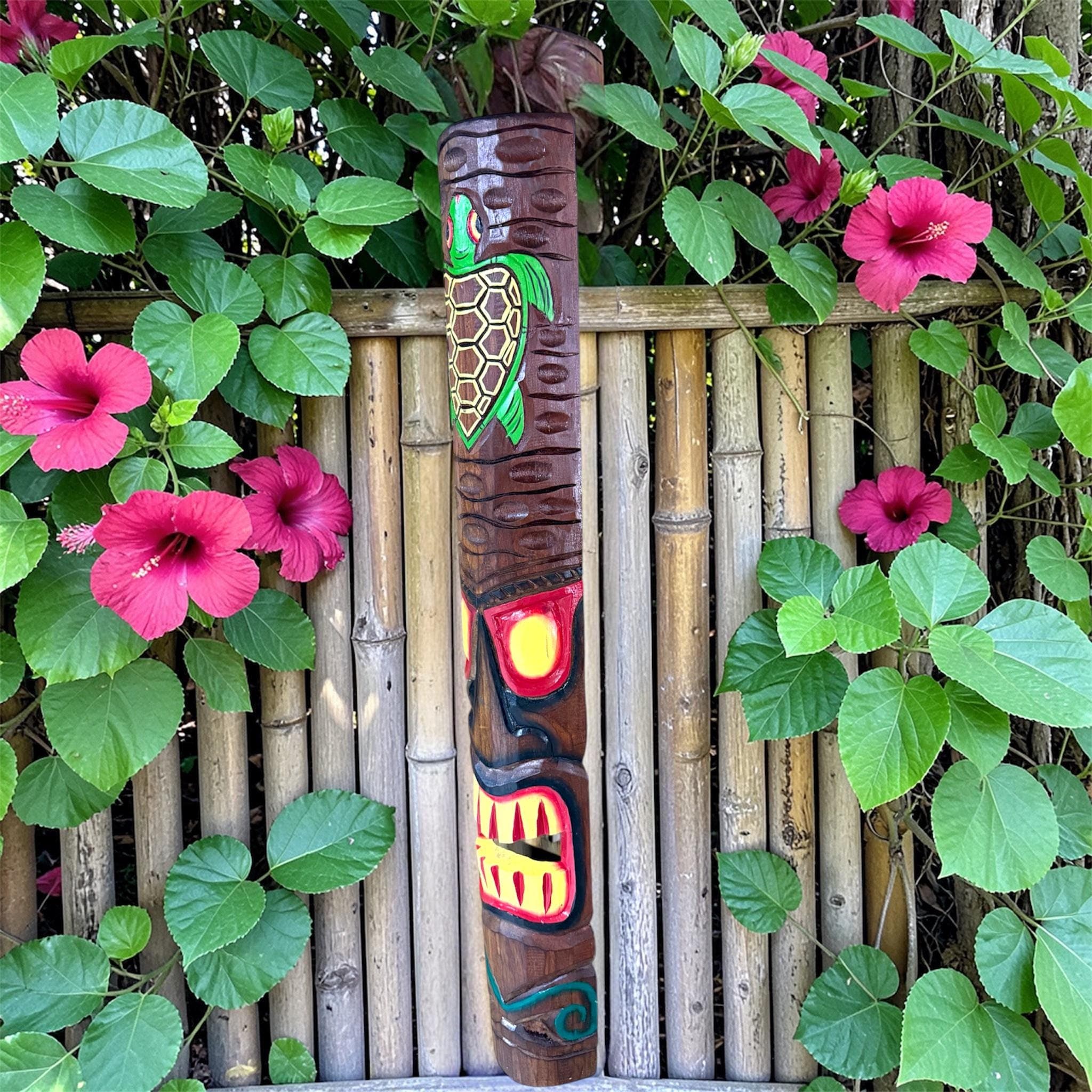 Hand Carved Tiki Mask Wall Art – Polynesian Wood Totem Decor - Thumbnail 2