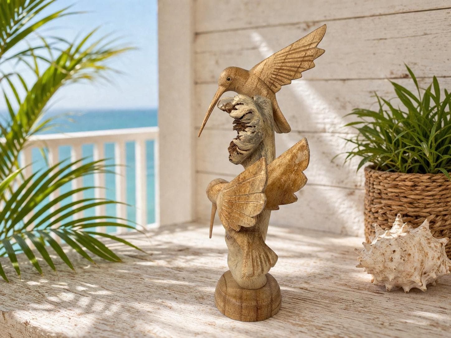 Hand Carved Wooden Hummingbird Sculpture on Natural Wood Base – Bird Figurine, Rustic Home Decor, Nature Wood Carving, Unique Gift - Thumbnail 3